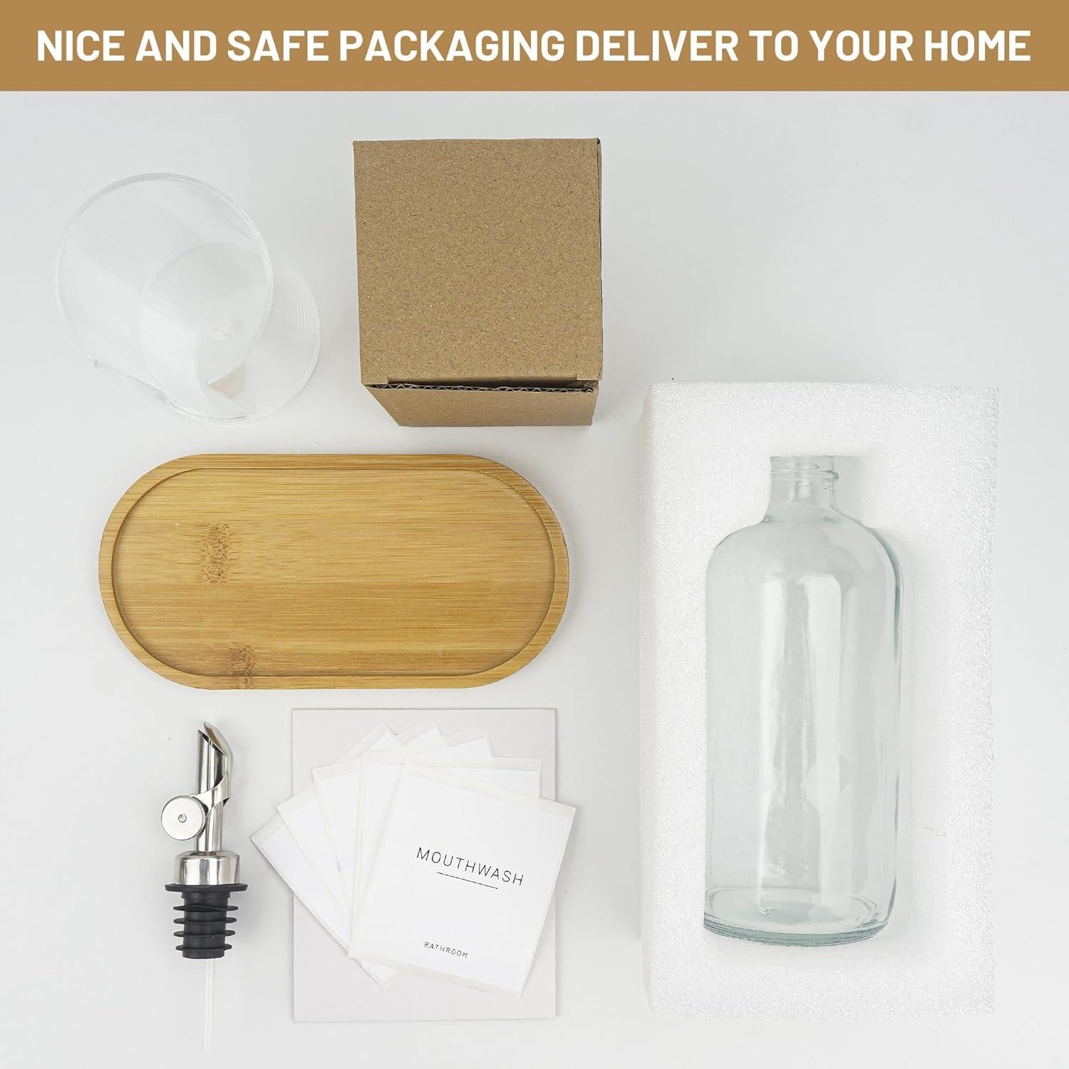 Dispensador de vidrio 480ml Ezebesta con soporte y etiquetas