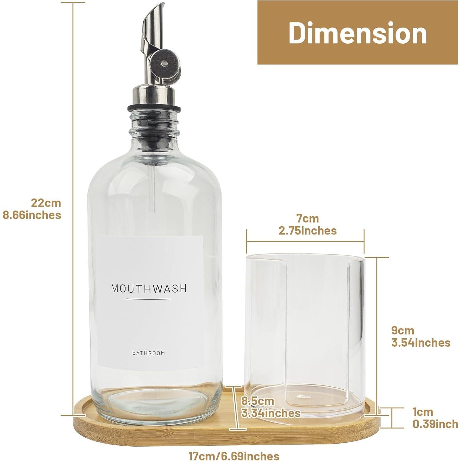 Dispensador de vidrio 480ml Ezebesta con soporte y etiquetas