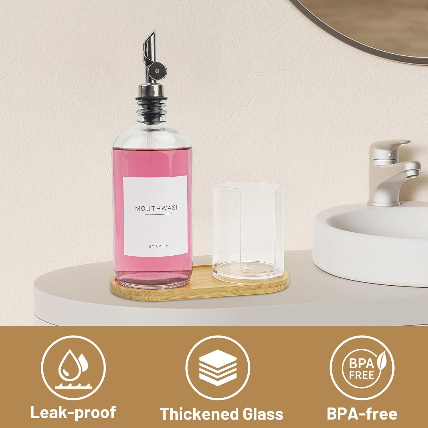 Dispensador de vidrio 480ml Ezebesta con soporte y etiquetas