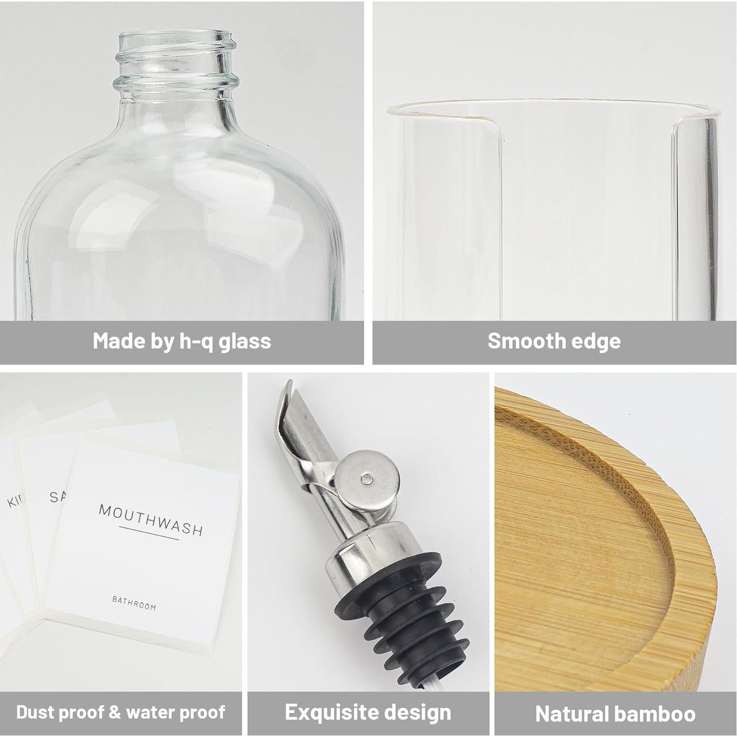 Dispensador de vidrio 480ml Ezebesta con soporte y etiquetas