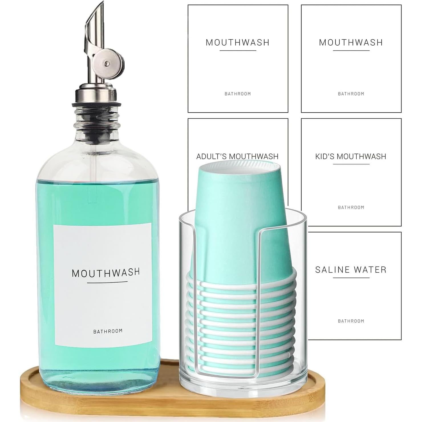 Dispensador de vidrio 480ml Ezebesta con soporte y etiquetas