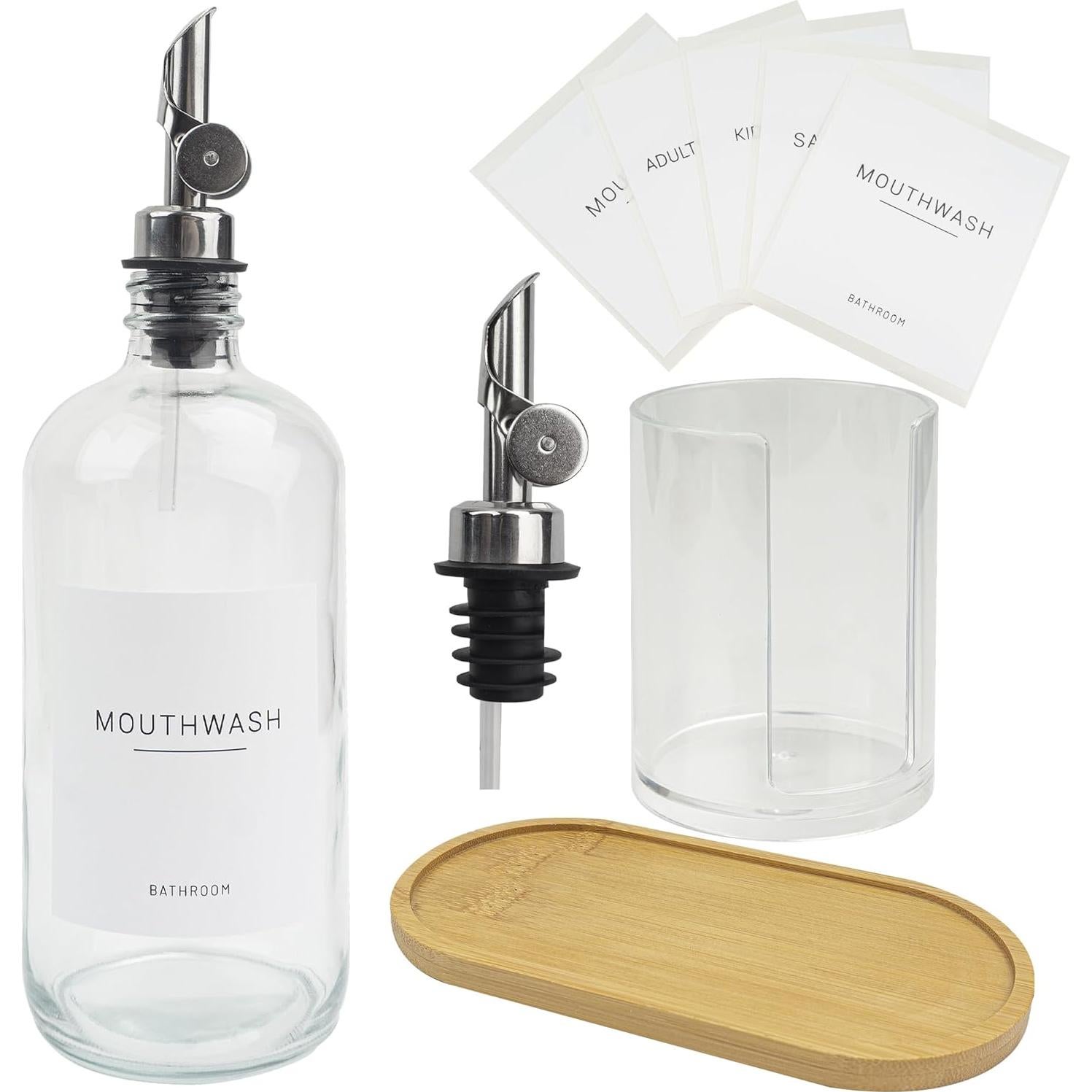 Dispensador de vidrio 480ml Ezebesta con soporte y etiquetas