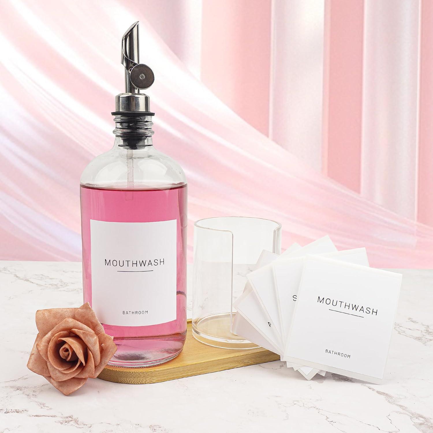 Dispensador de vidrio 480ml Ezebesta con soporte y etiquetas