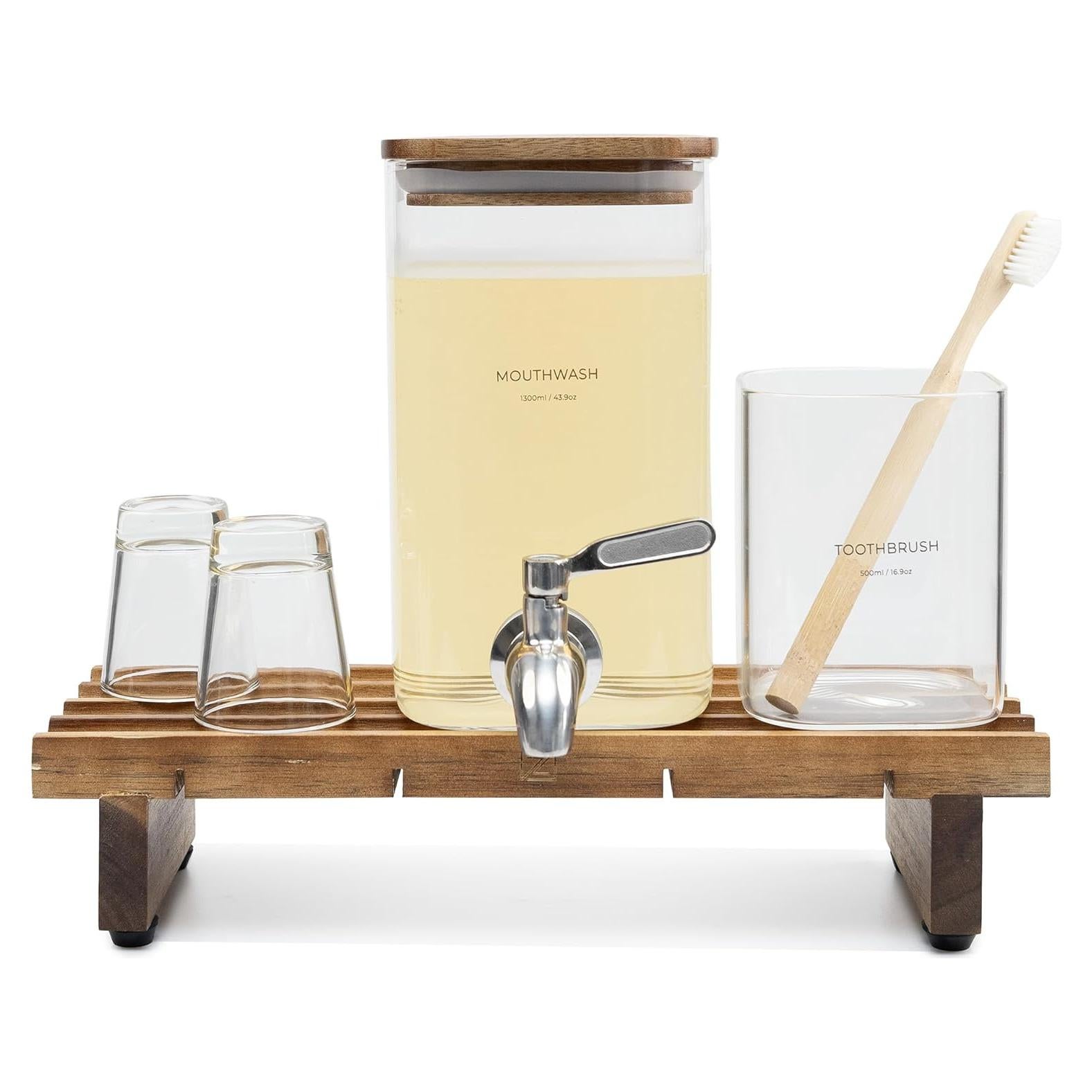 Juego de Accesorios de Baño ZUTT 5 Piezas Vidrio y Madera