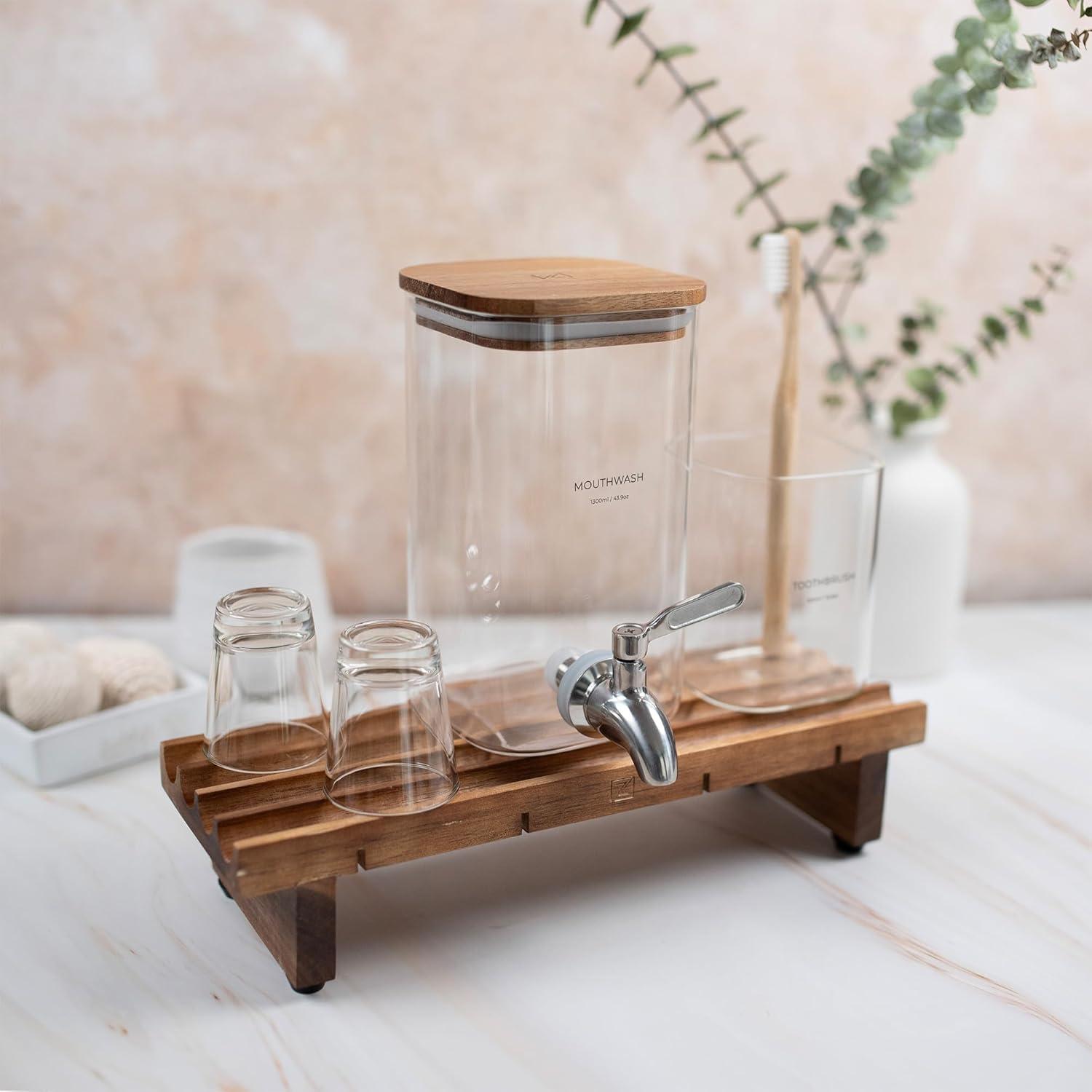 Juego de Accesorios de Baño ZUTT 5 Piezas Vidrio y Madera