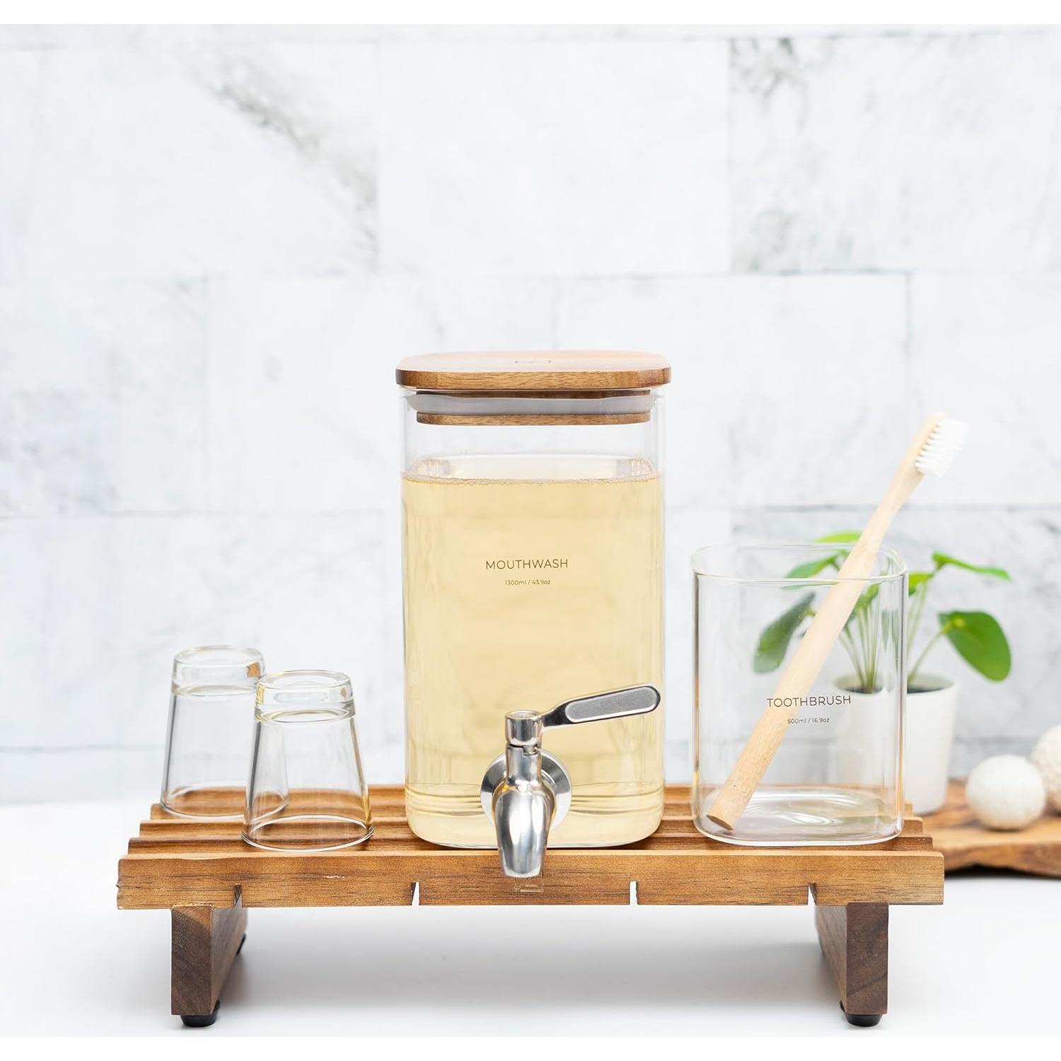 Juego de Accesorios de Baño ZUTT 5 Piezas Vidrio y Madera