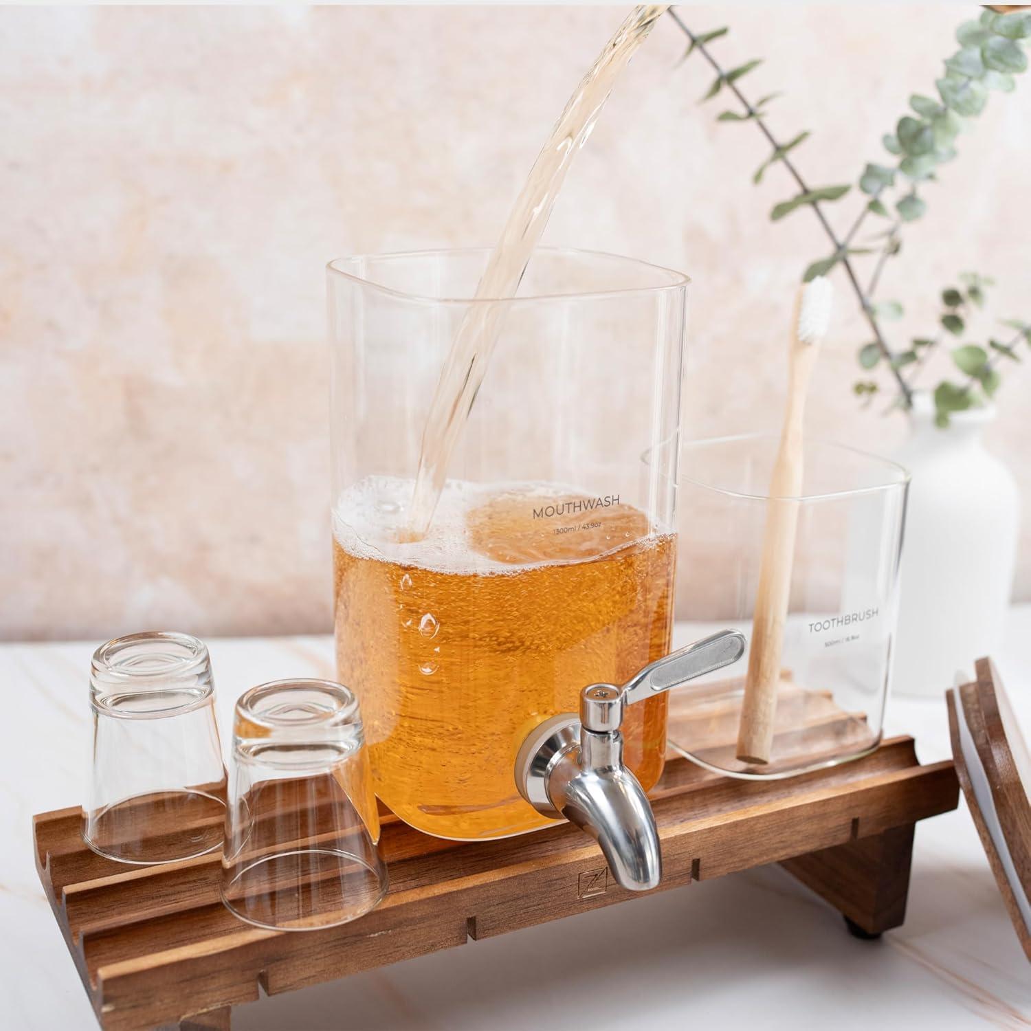 Juego de Accesorios de Baño ZUTT 5 Piezas Vidrio y Madera