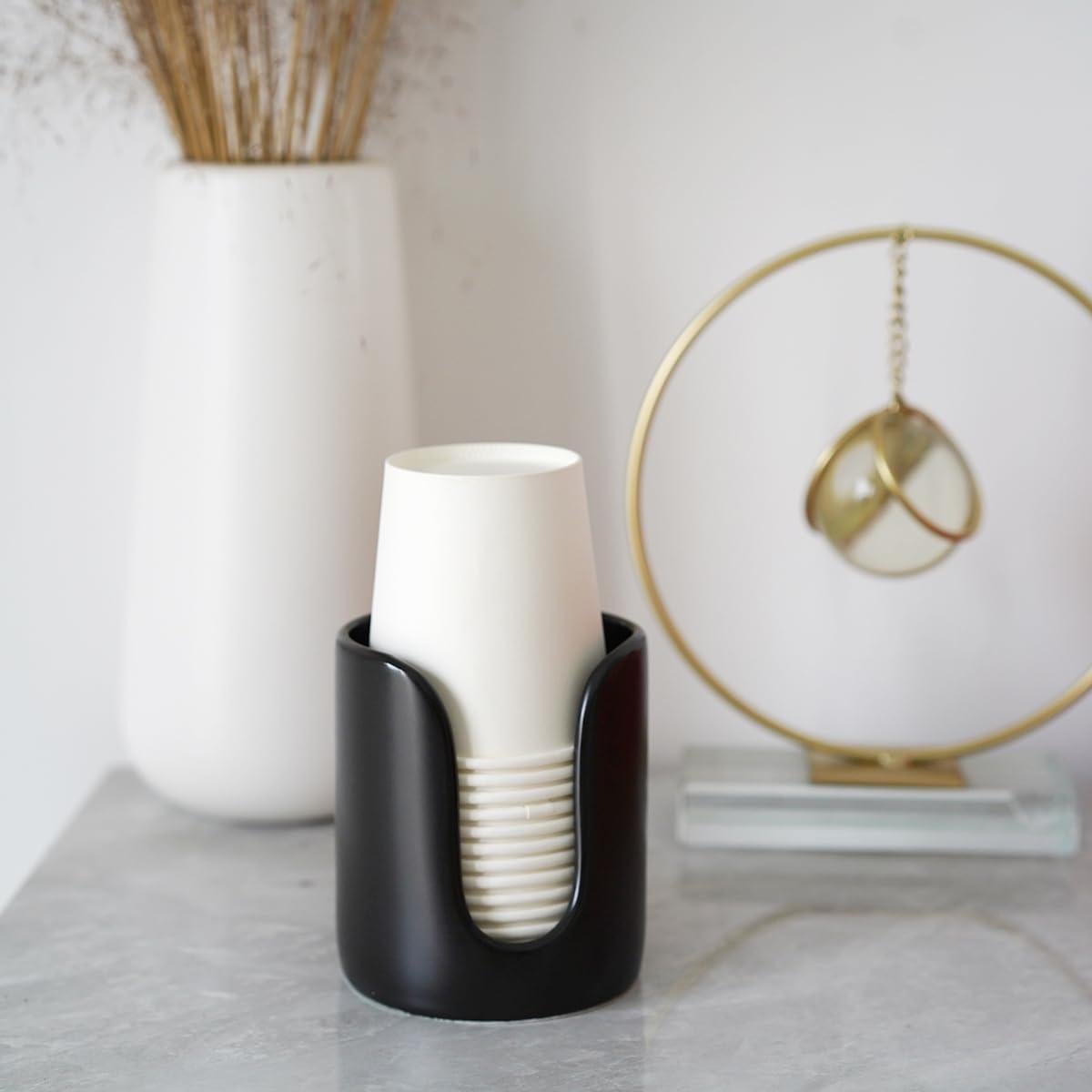 Dispensador de Tazas de Baño Cerámica HANKOR Negro 8,89 cm