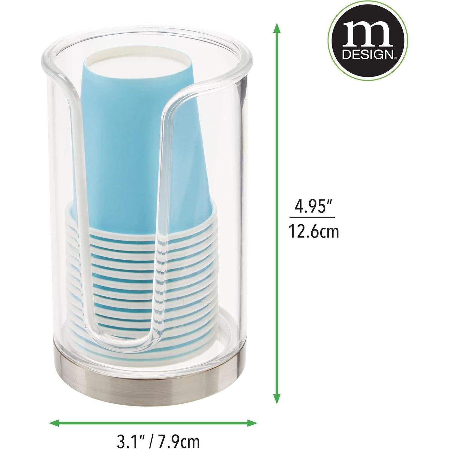 Dispensador de Vasos Desechables mDesign 3 oz Claro/Cromo