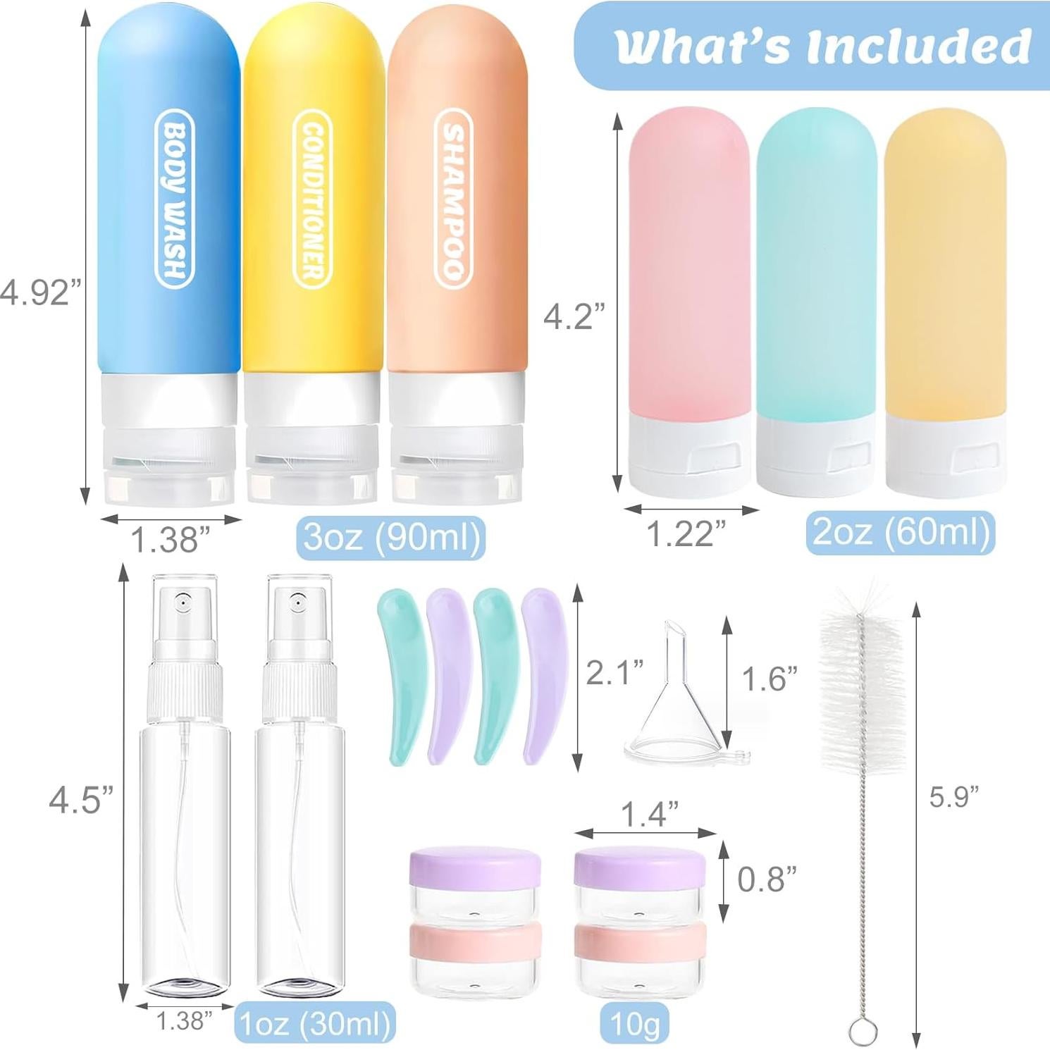 Juego de 20 Botellas de Viaje Aprobadas por la TSA