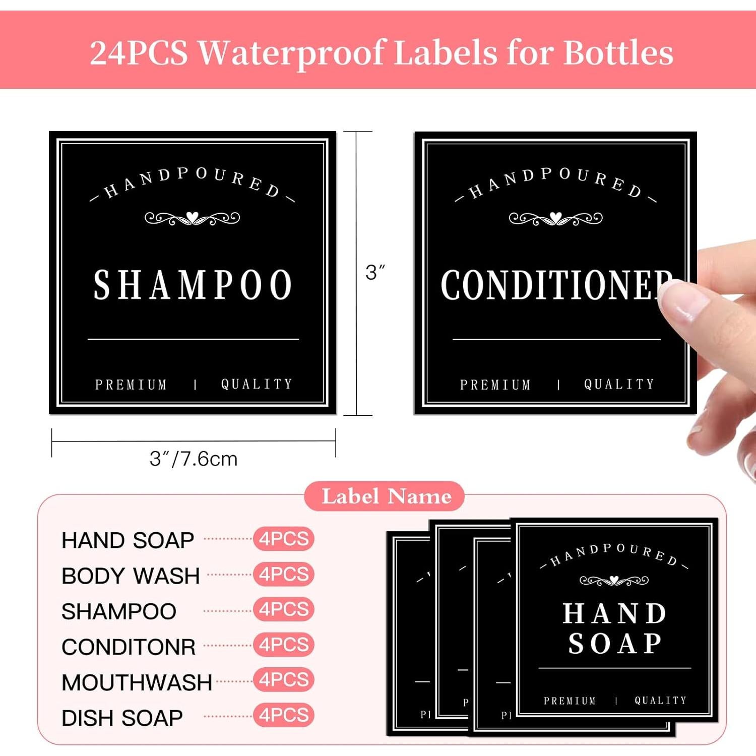 Etiquetas Impermeables para Botellas HVSWLY 24PCS Negros