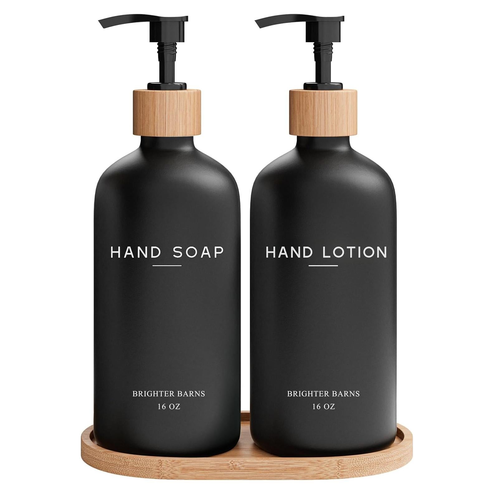 Juego dispensador de jabón y loción Brighter Barns vidrio negro