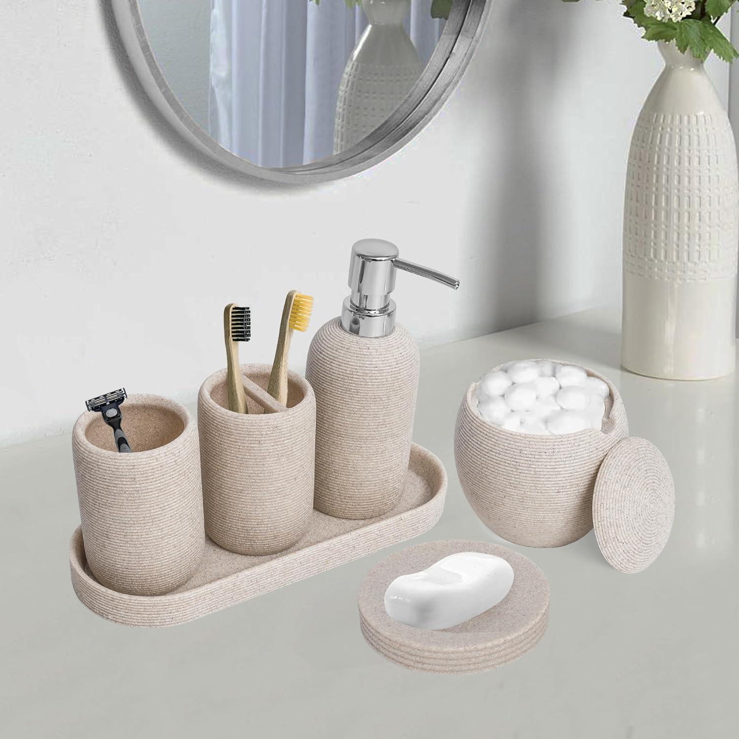 Juego de Accesorios de Baño 6 Piezas Beige Boershun