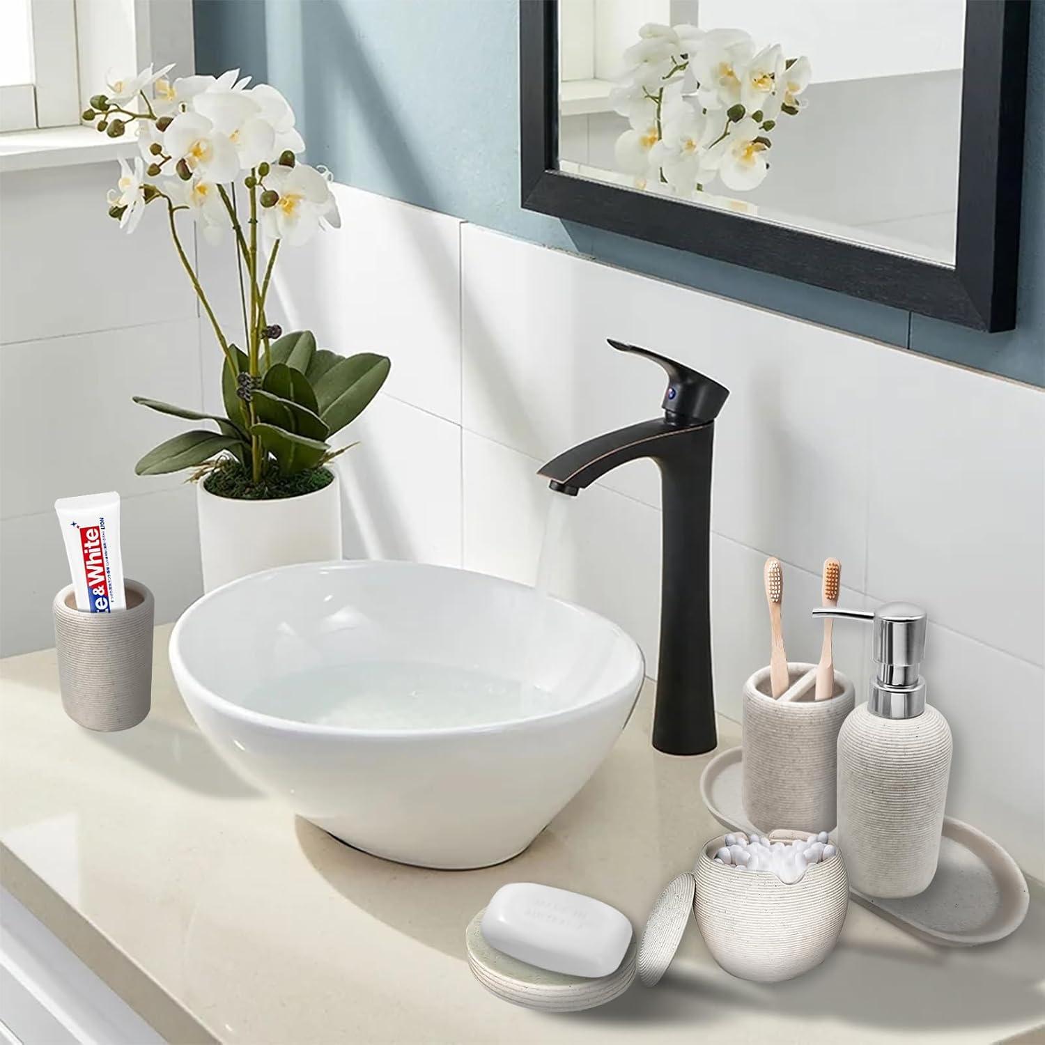 Juego de Accesorios de Baño 6 Piezas Beige Boershun