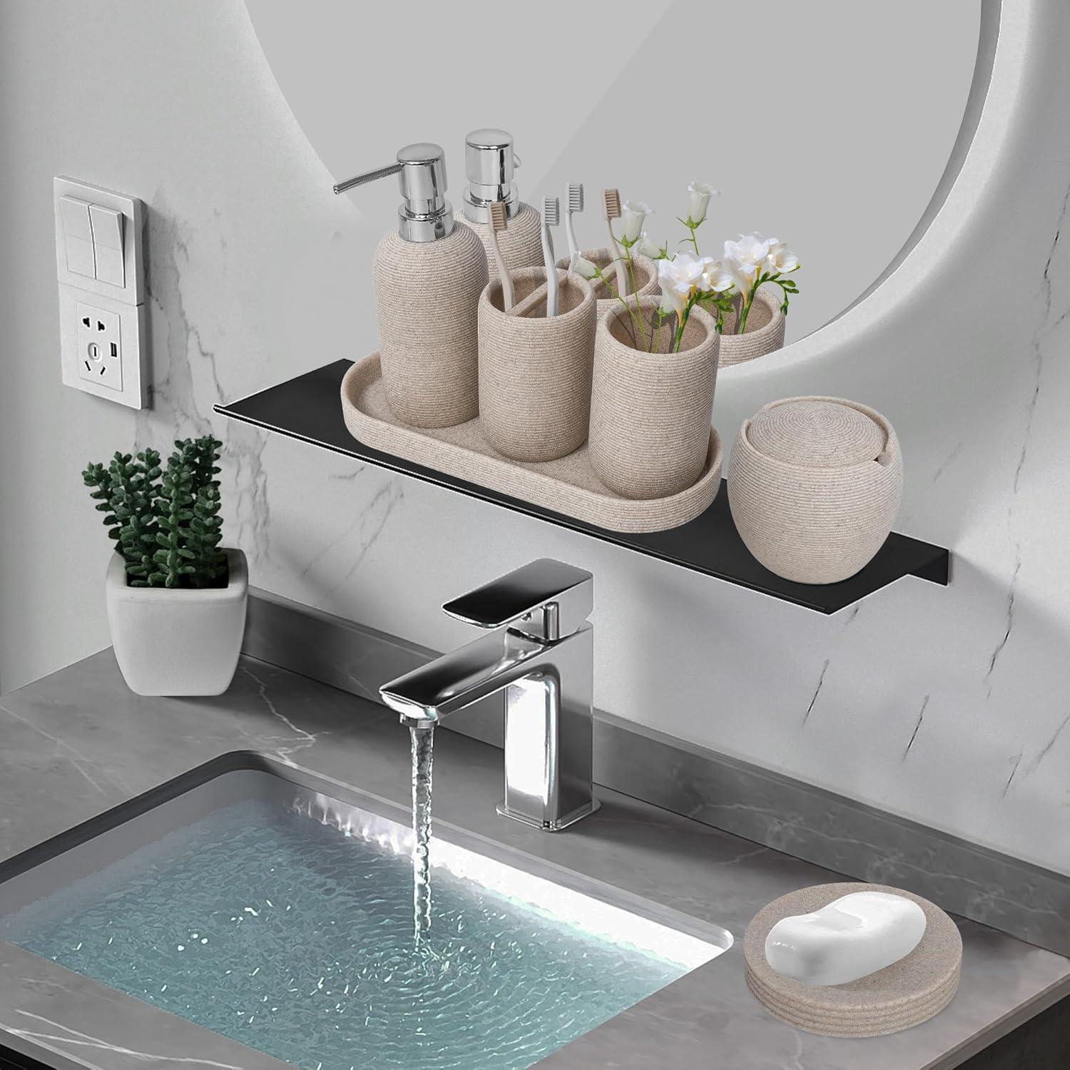 Juego de Accesorios de Baño 6 Piezas Beige Boershun