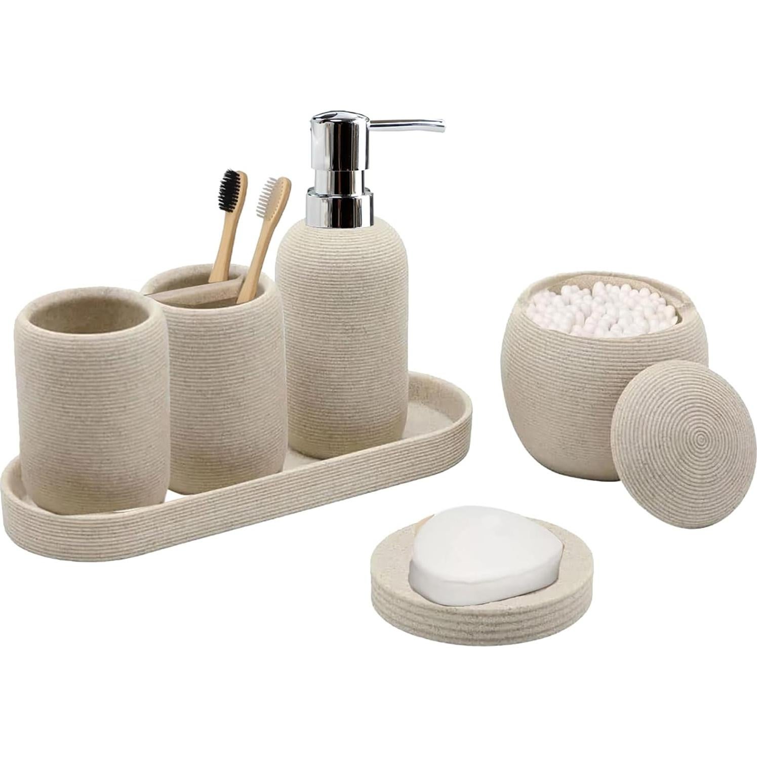 Juego de Accesorios de Baño 6 Piezas Beige Boershun