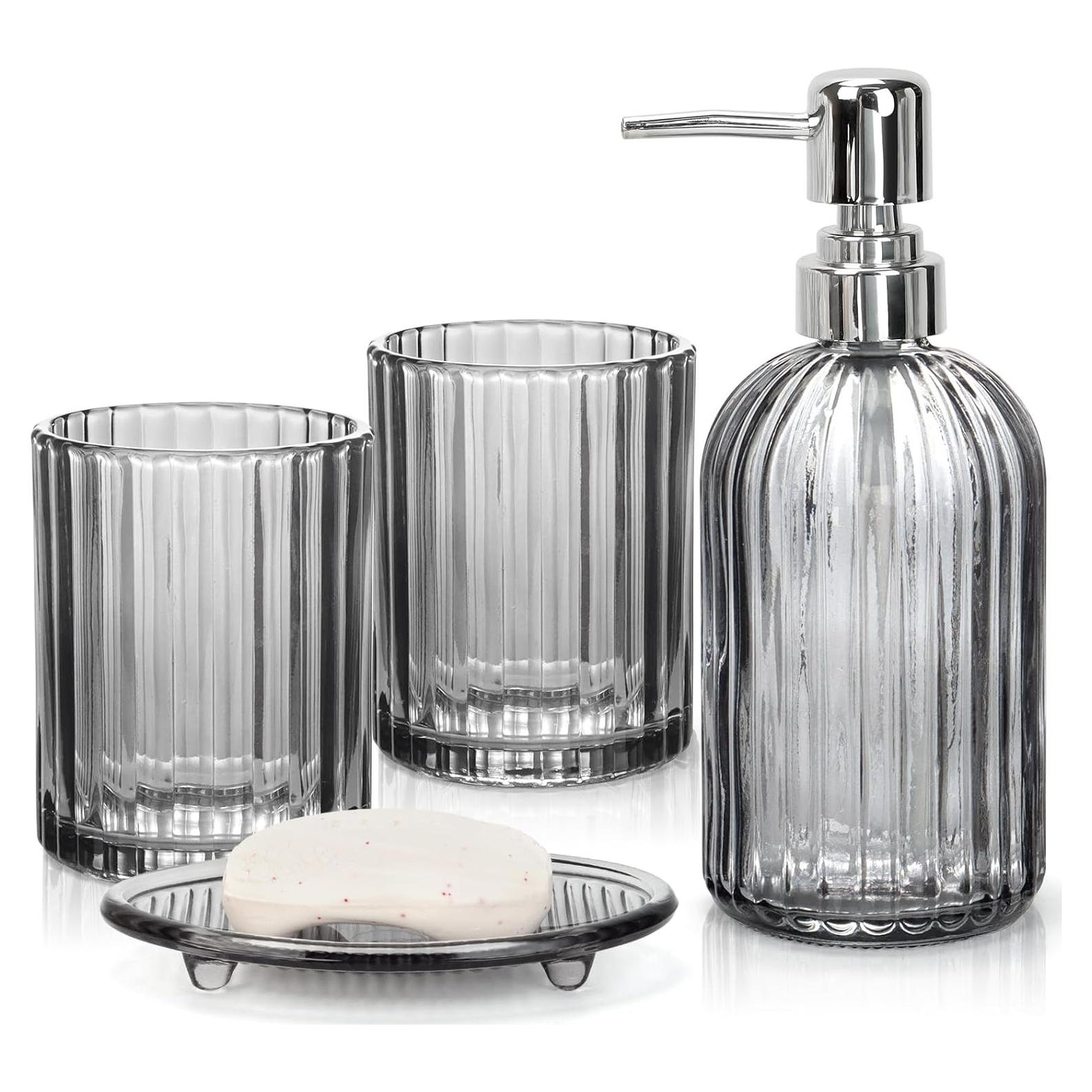 Juego de Accesorios de Baño Vidrio Negro Gris 4 Piezas