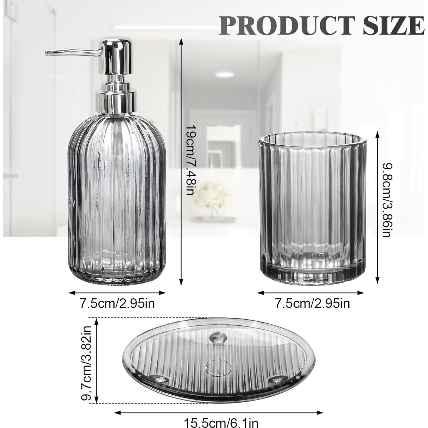 Juego de Accesorios de Baño Vidrio Negro Gris 4 Piezas