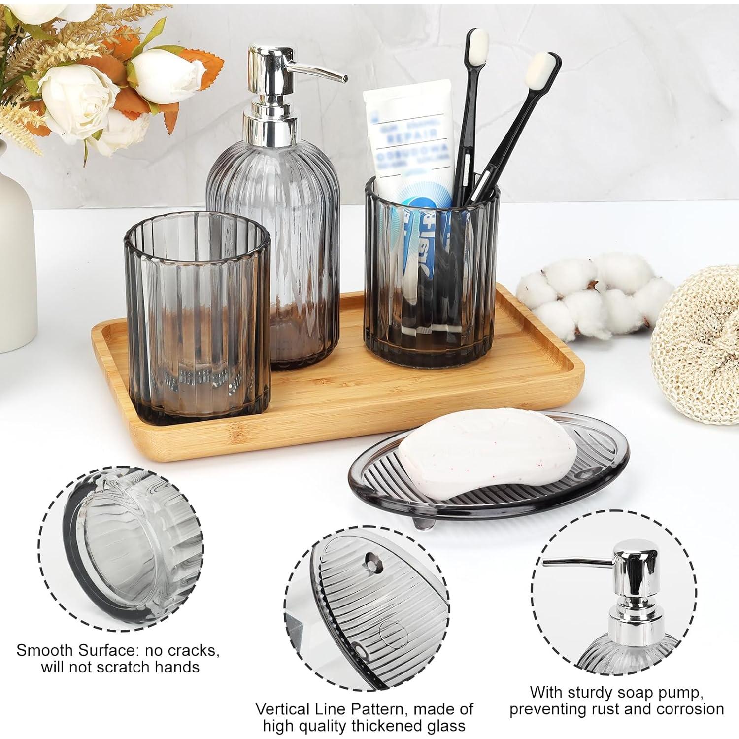 Juego de Accesorios de Baño Vidrio Negro Gris 4 Piezas