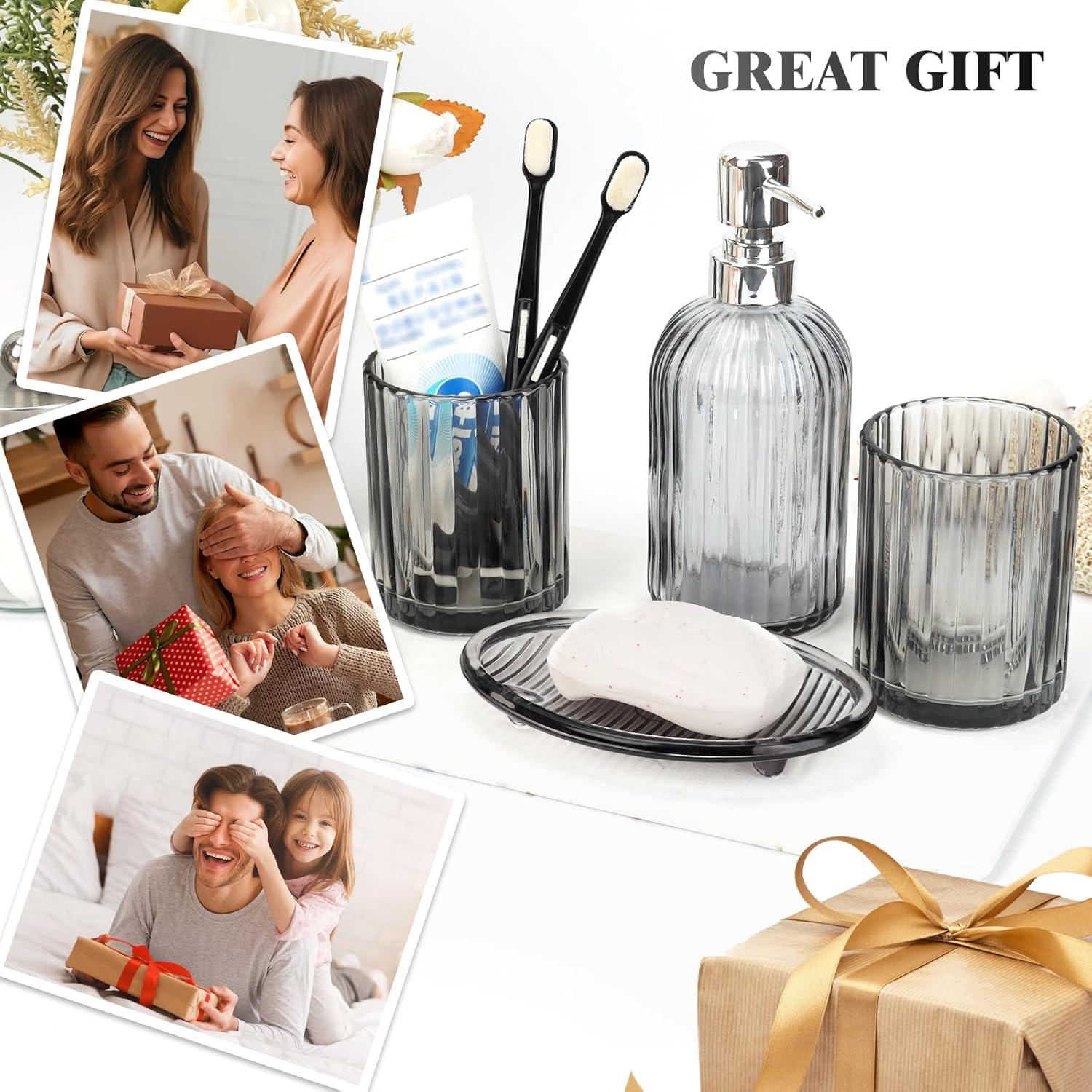 Juego de Accesorios de Baño Vidrio Negro Gris 4 Piezas