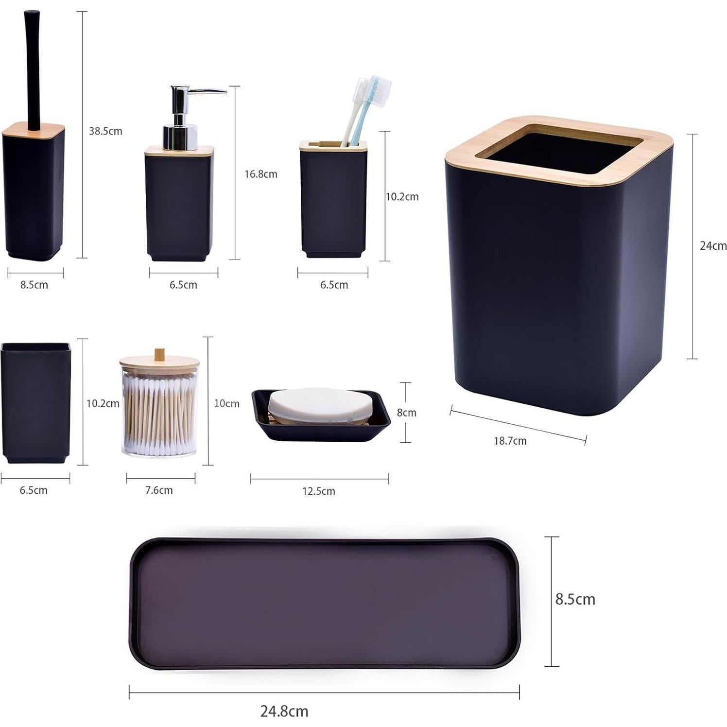 Juego de Accesorios de Baño FAMKIT Negro 9 Piezas