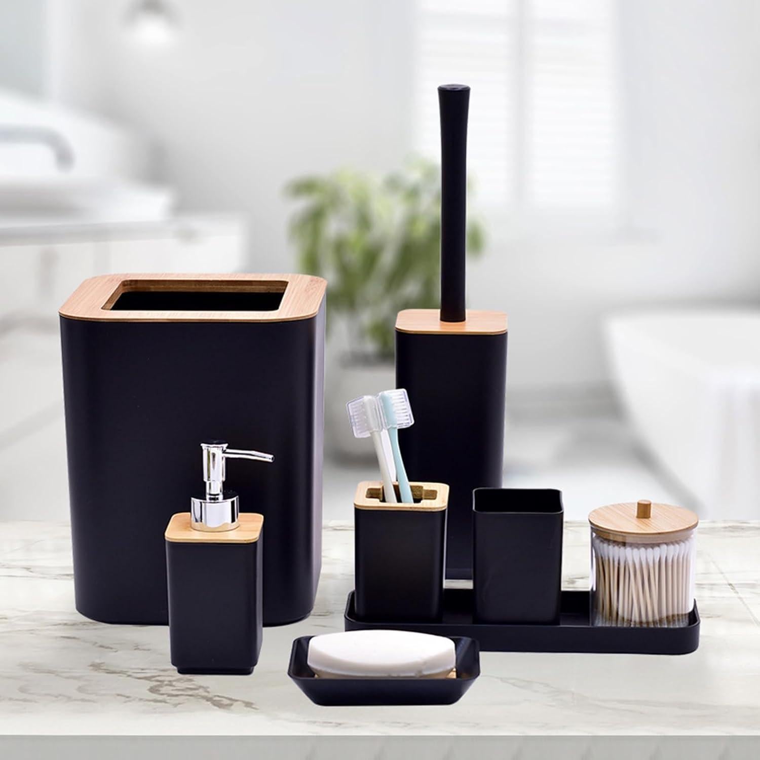 Juego de Accesorios de Baño FAMKIT Negro 9 Piezas