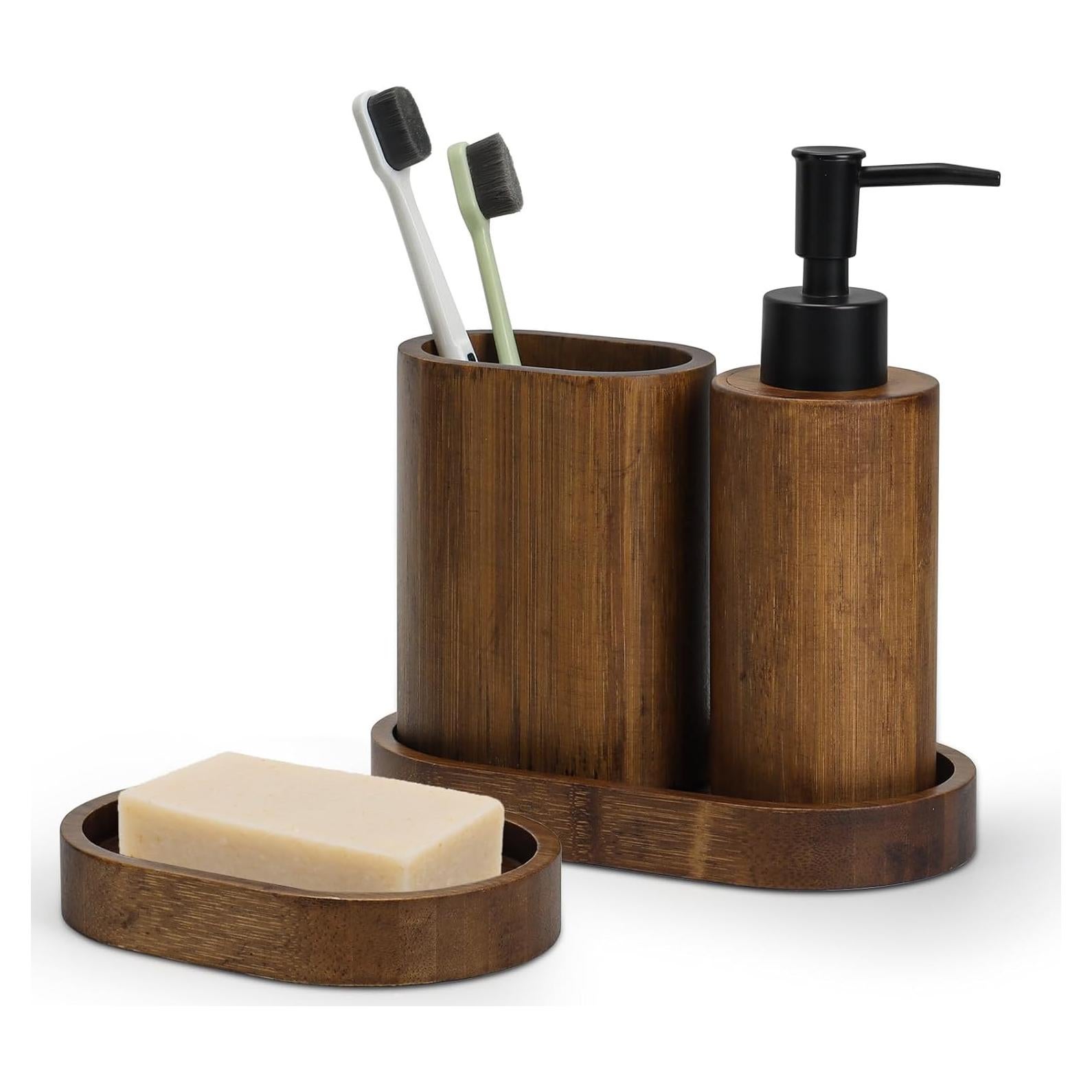 Juego de Accesorios de Baño 4 Piezas Bambú Carbonizado