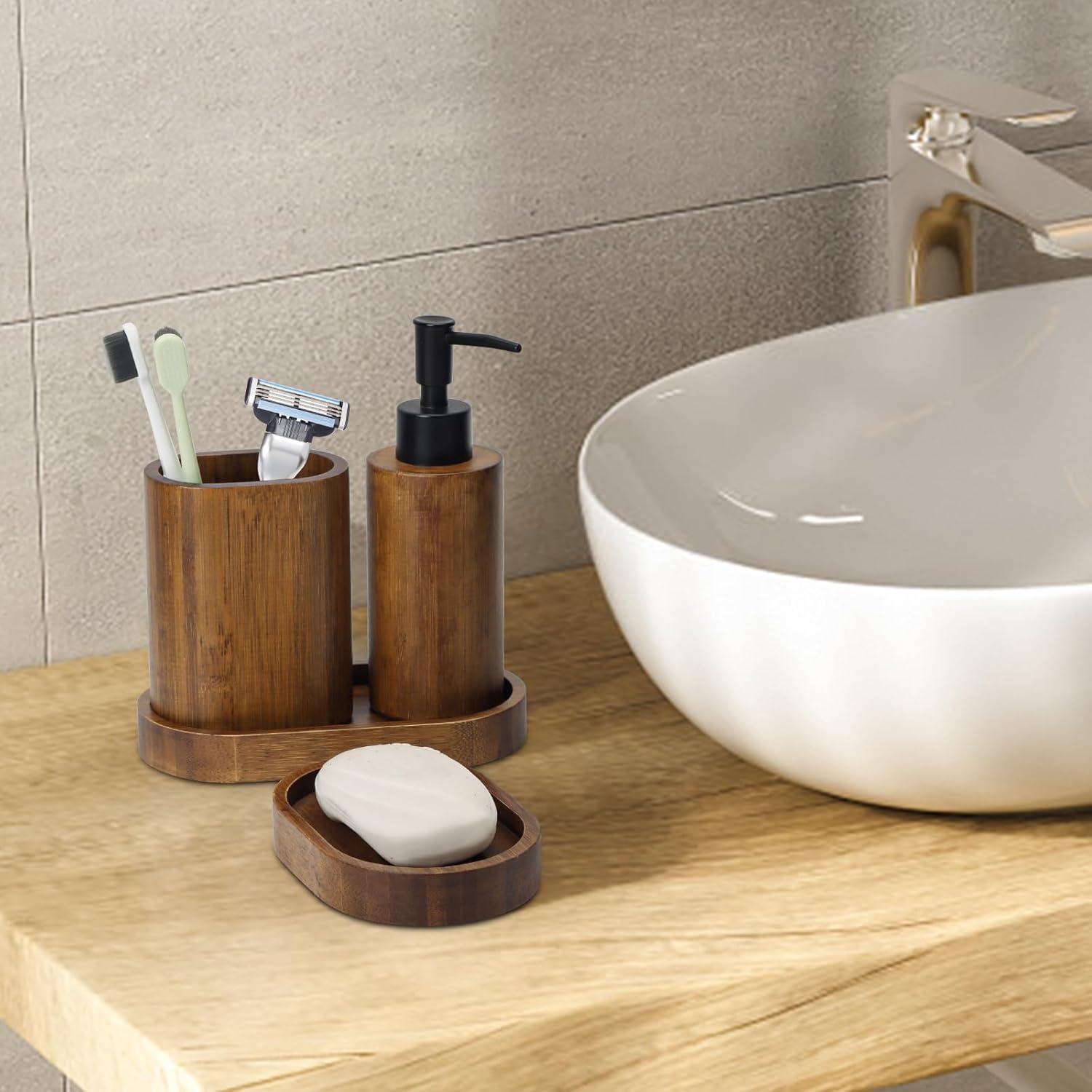 Juego de Accesorios de Baño 4 Piezas Bambú Carbonizado