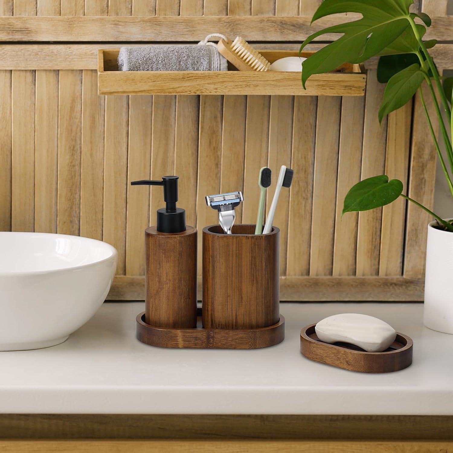 Juego de Accesorios de Baño 4 Piezas Bambú Carbonizado