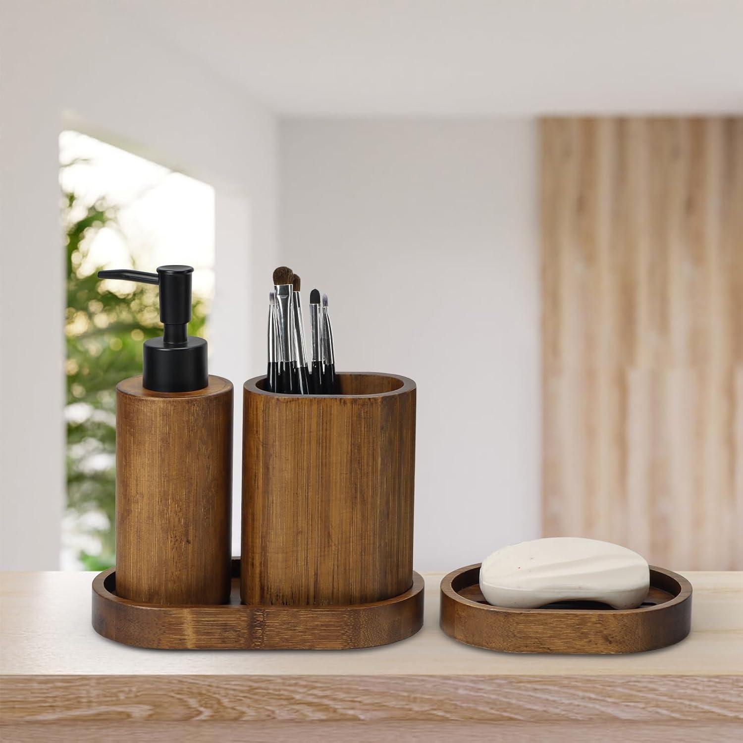 Juego de Accesorios de Baño 4 Piezas Bambú Carbonizado