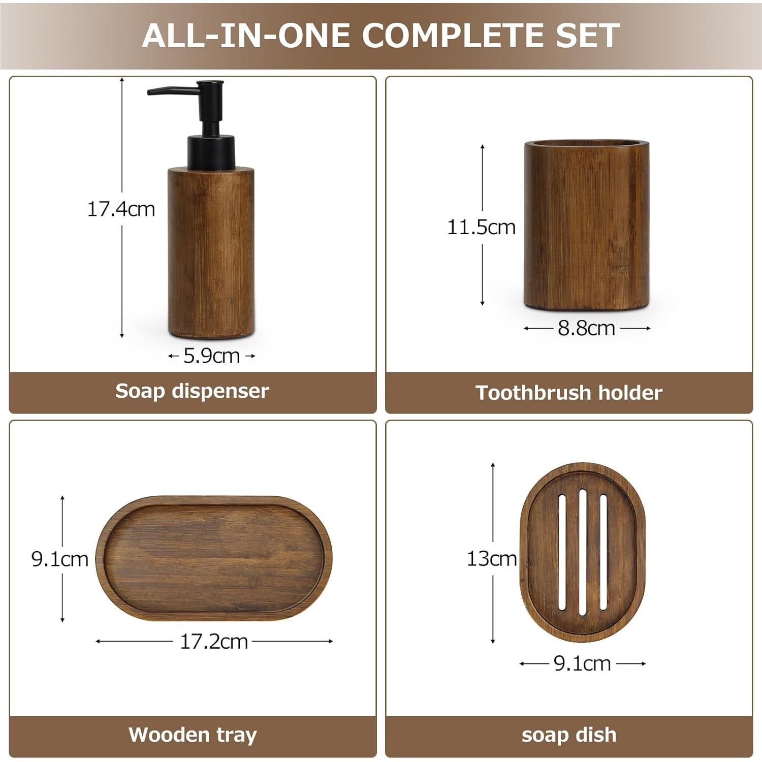 Juego de Accesorios de Baño 4 Piezas Bambú Carbonizado