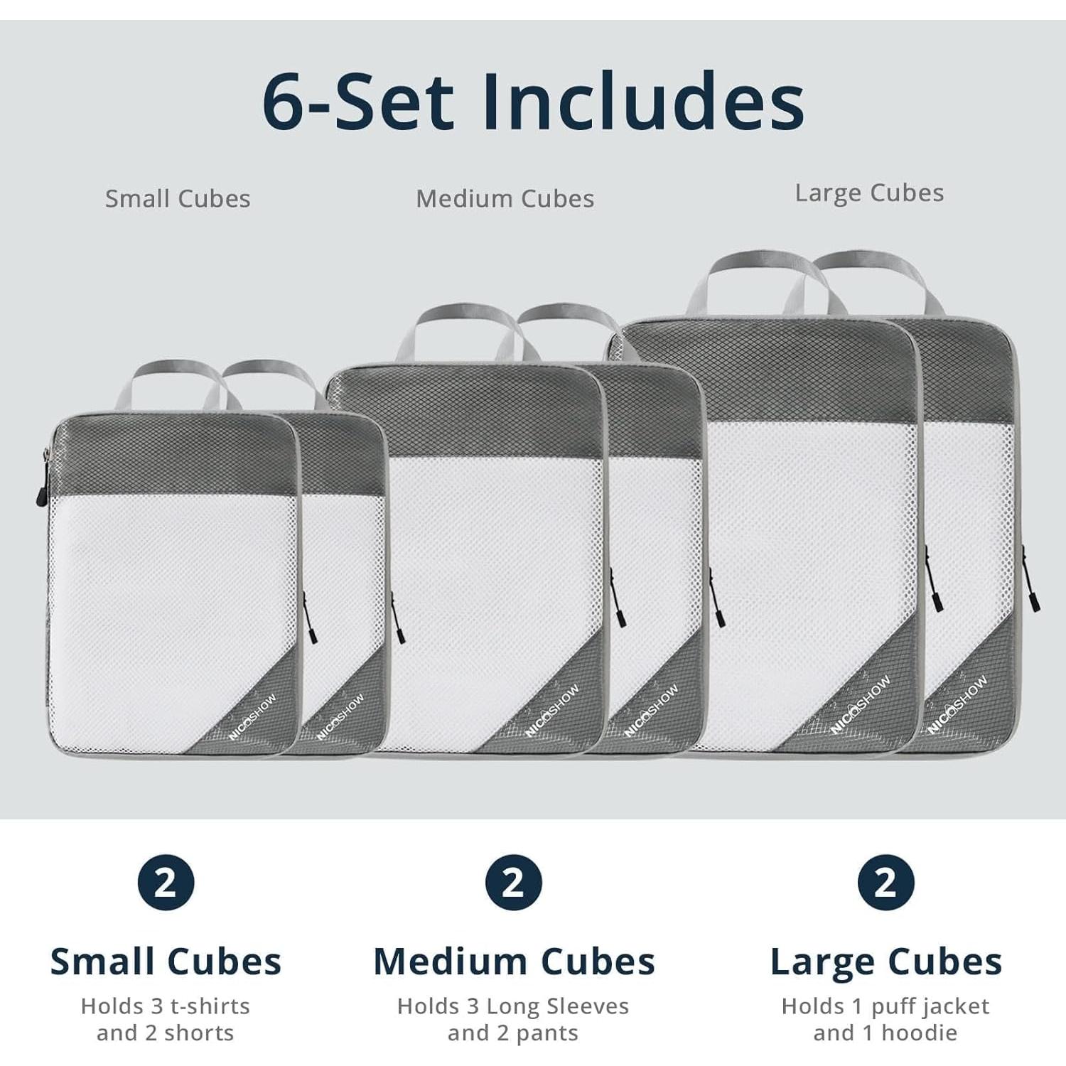 Set de 6 Cubos de Compresión NICOSHOW para Viaje Gris