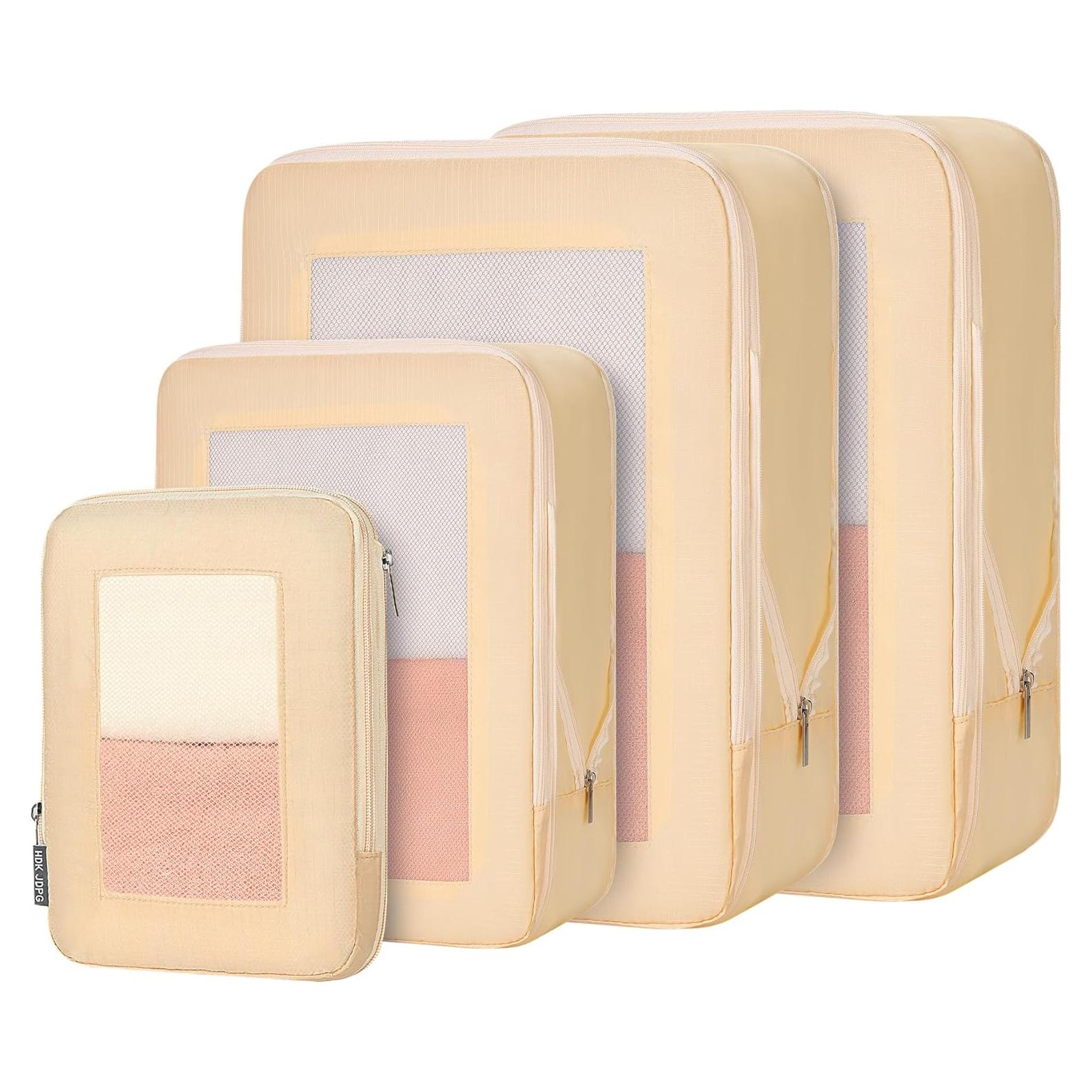 Set de 4 Cubos de Compresión HDKJDPG para Viaje Beige
