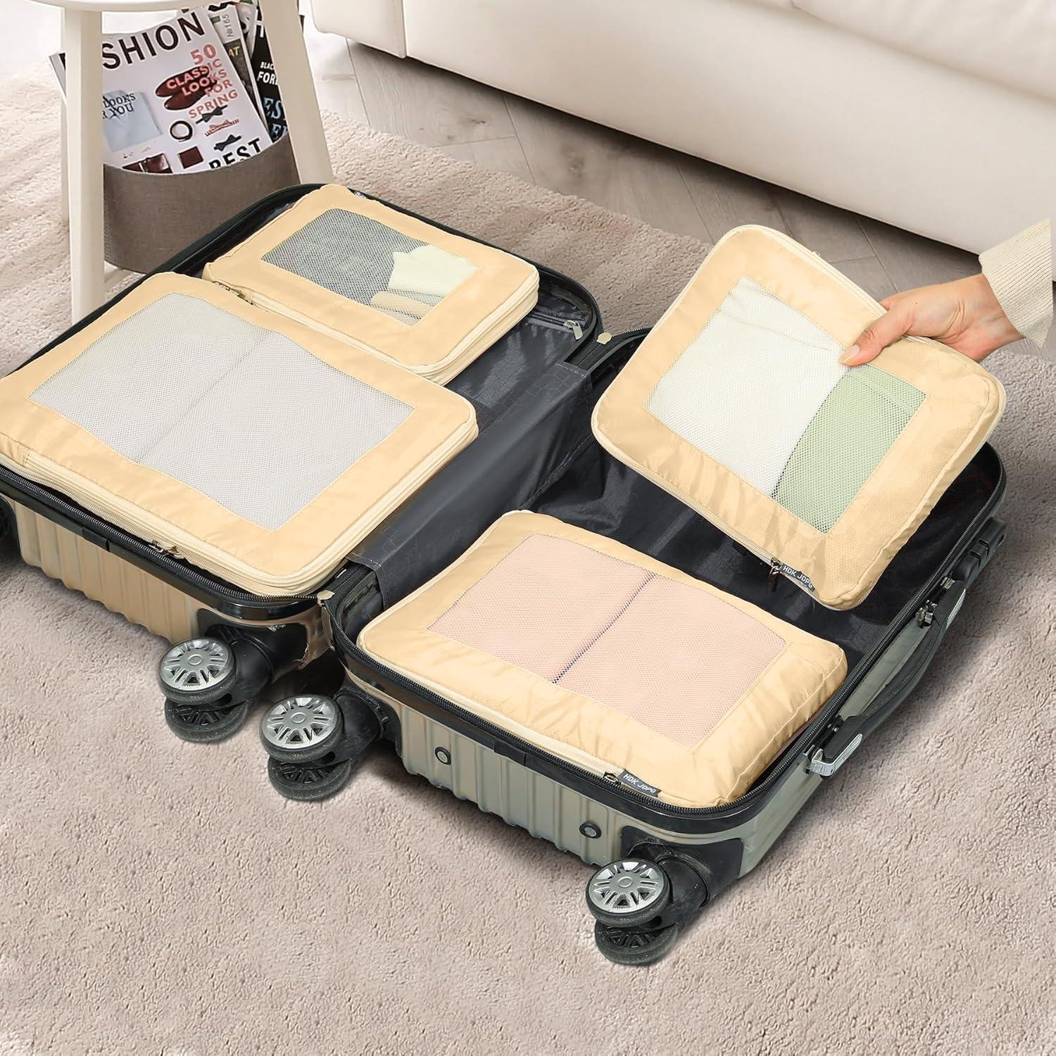 Set de 4 Cubos de Compresión HDKJDPG para Viaje Beige