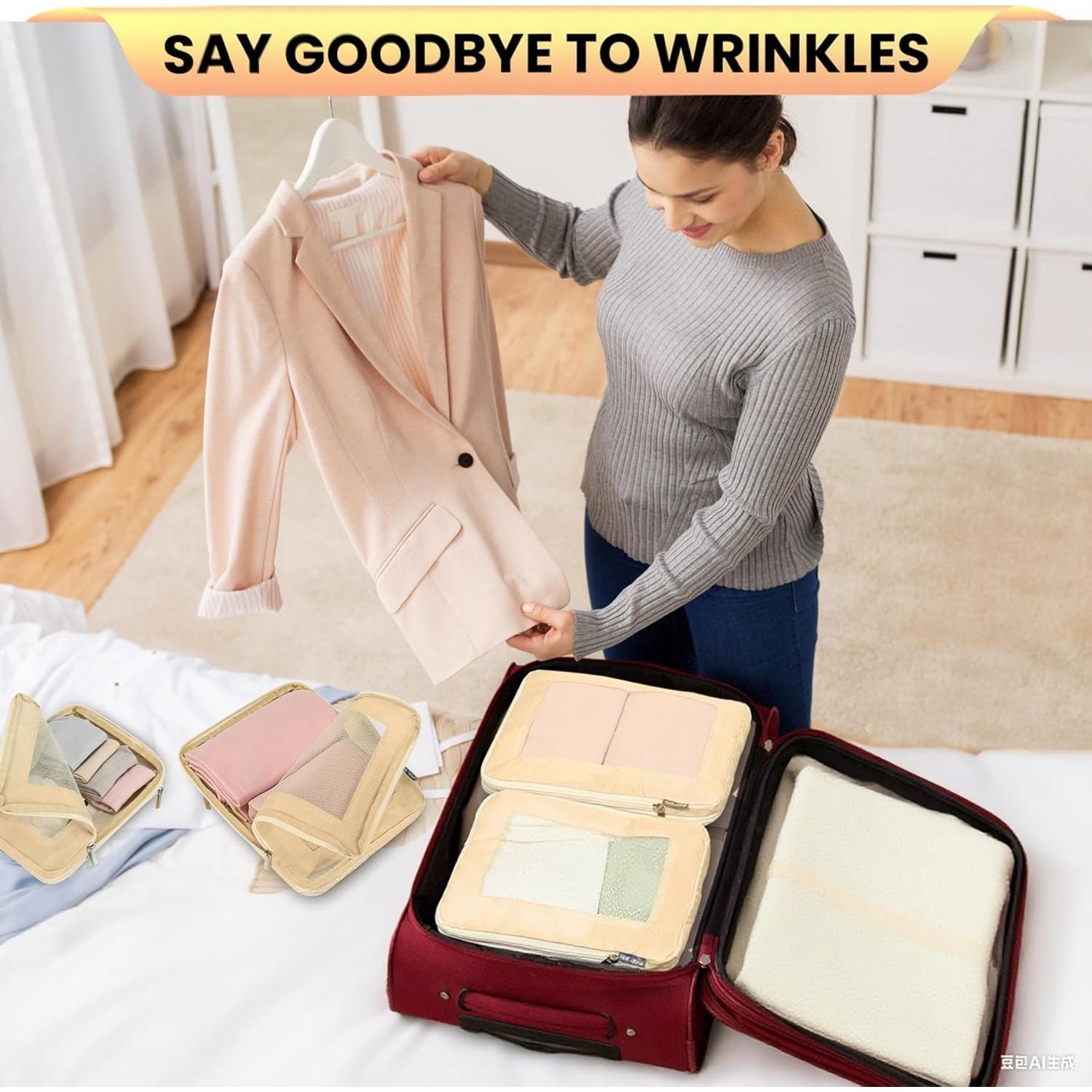 Set de 4 Cubos de Compresión HDKJDPG para Viaje Beige