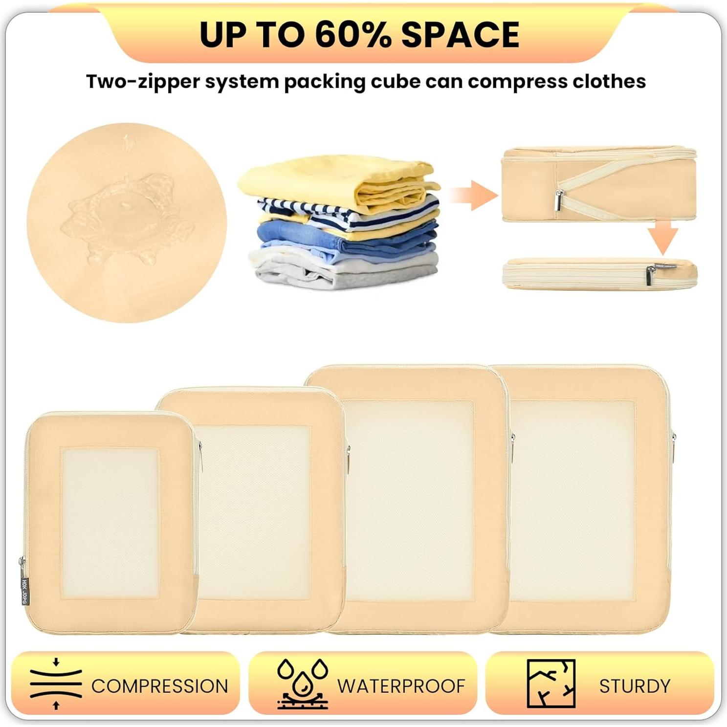 Set de 4 Cubos de Compresión HDKJDPG para Viaje Beige
