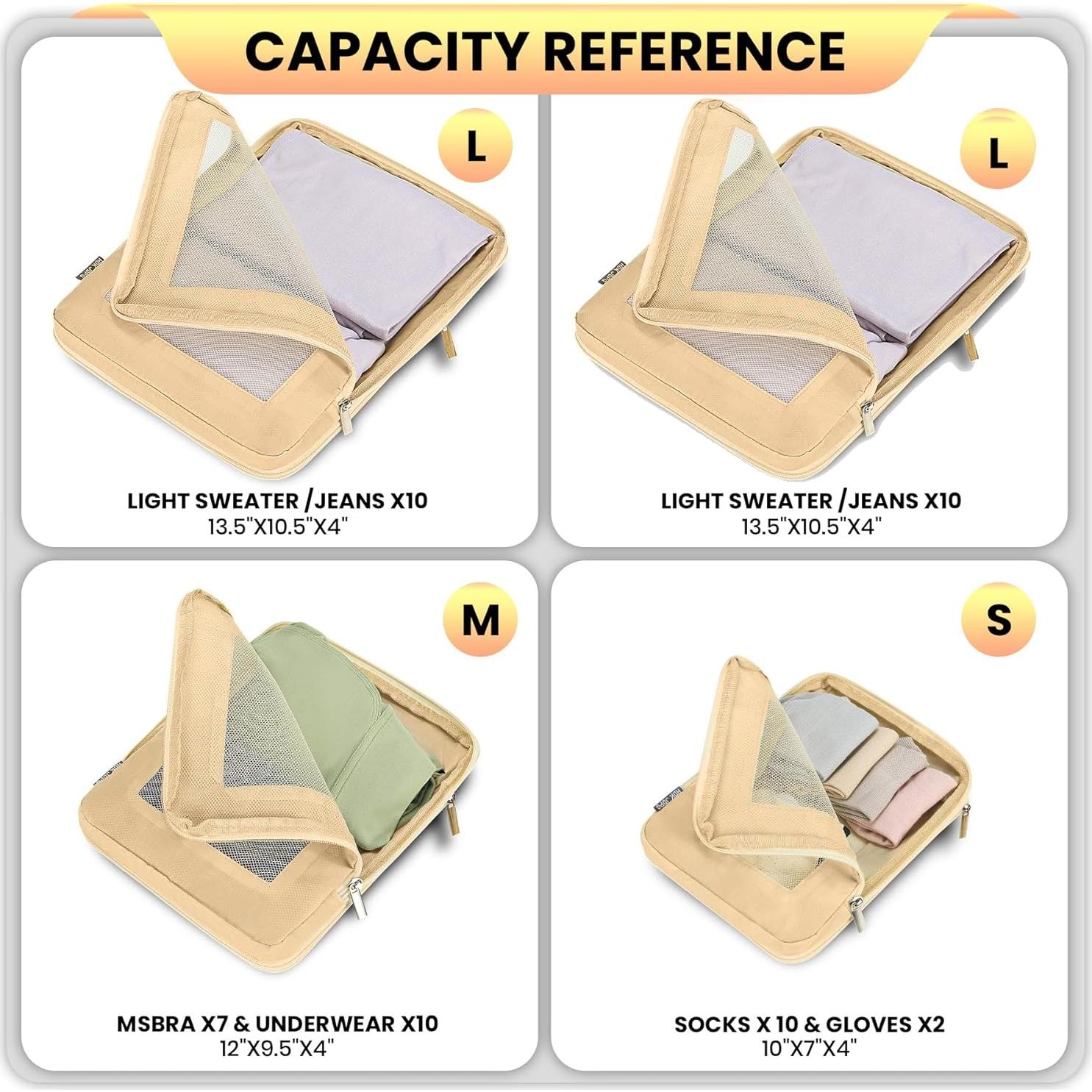 Set de 4 Cubos de Compresión HDKJDPG para Viaje Beige