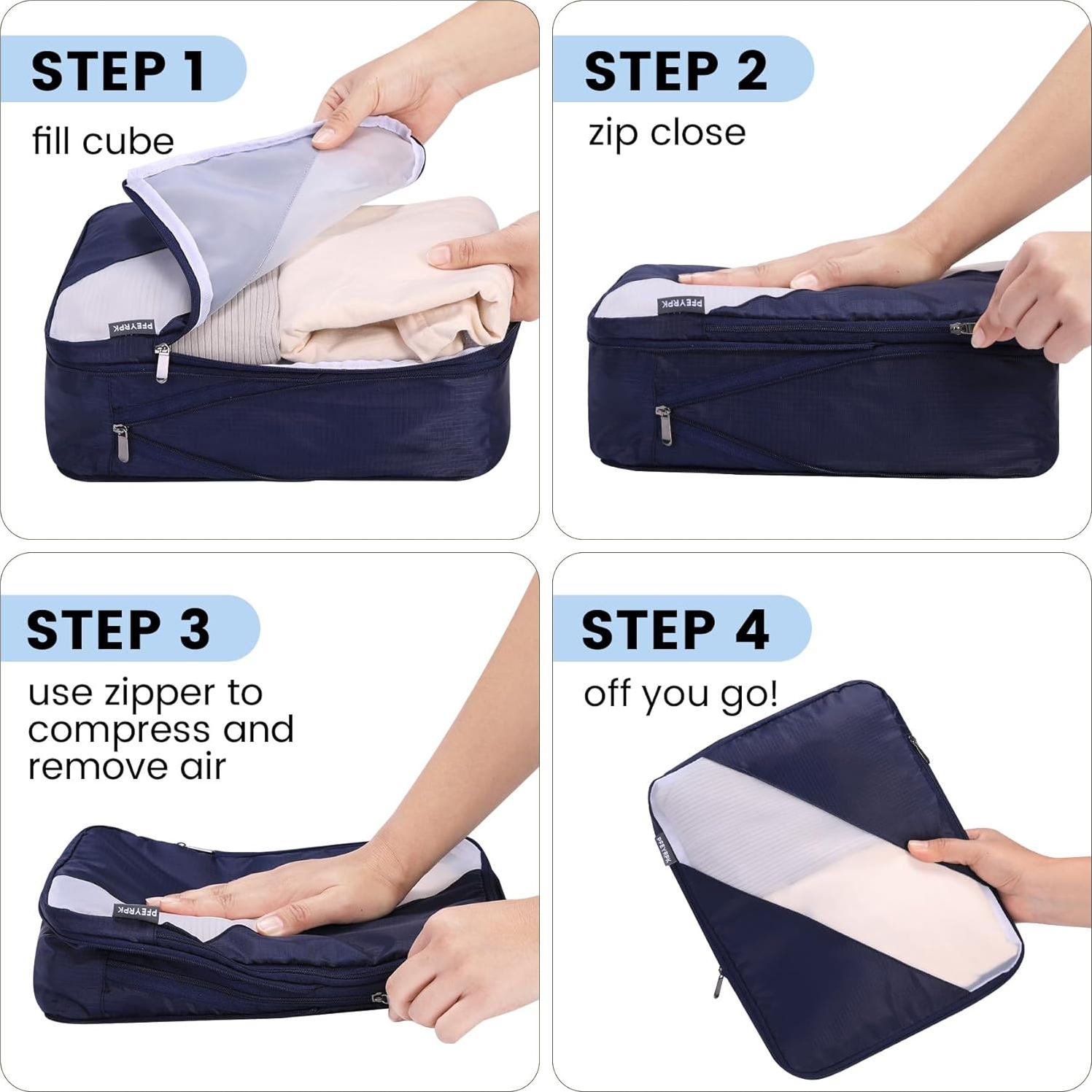 Juego de 6 Cubos de Empaque Compresibles PFEYRPK Negro