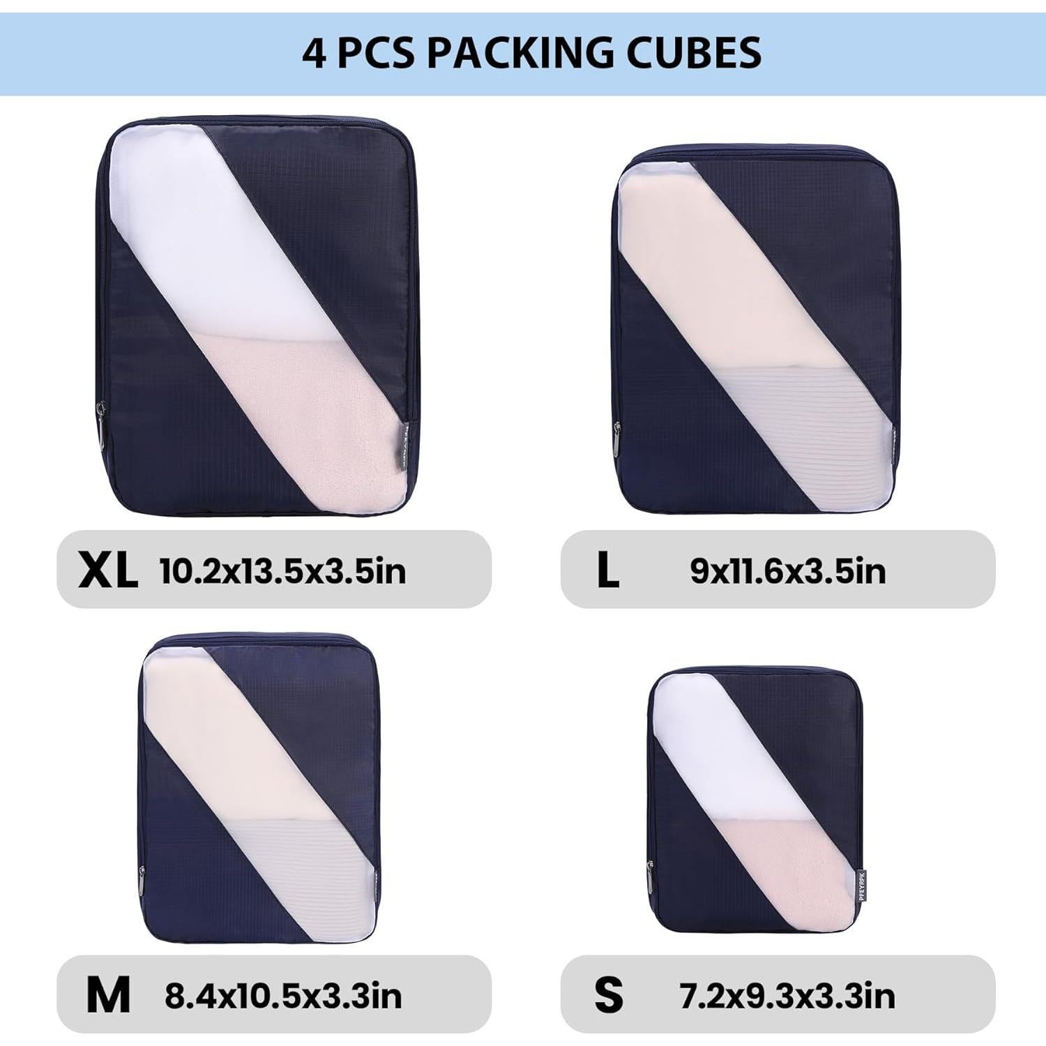 Juego de 6 Cubos de Empaque Compresibles PFEYRPK Negro