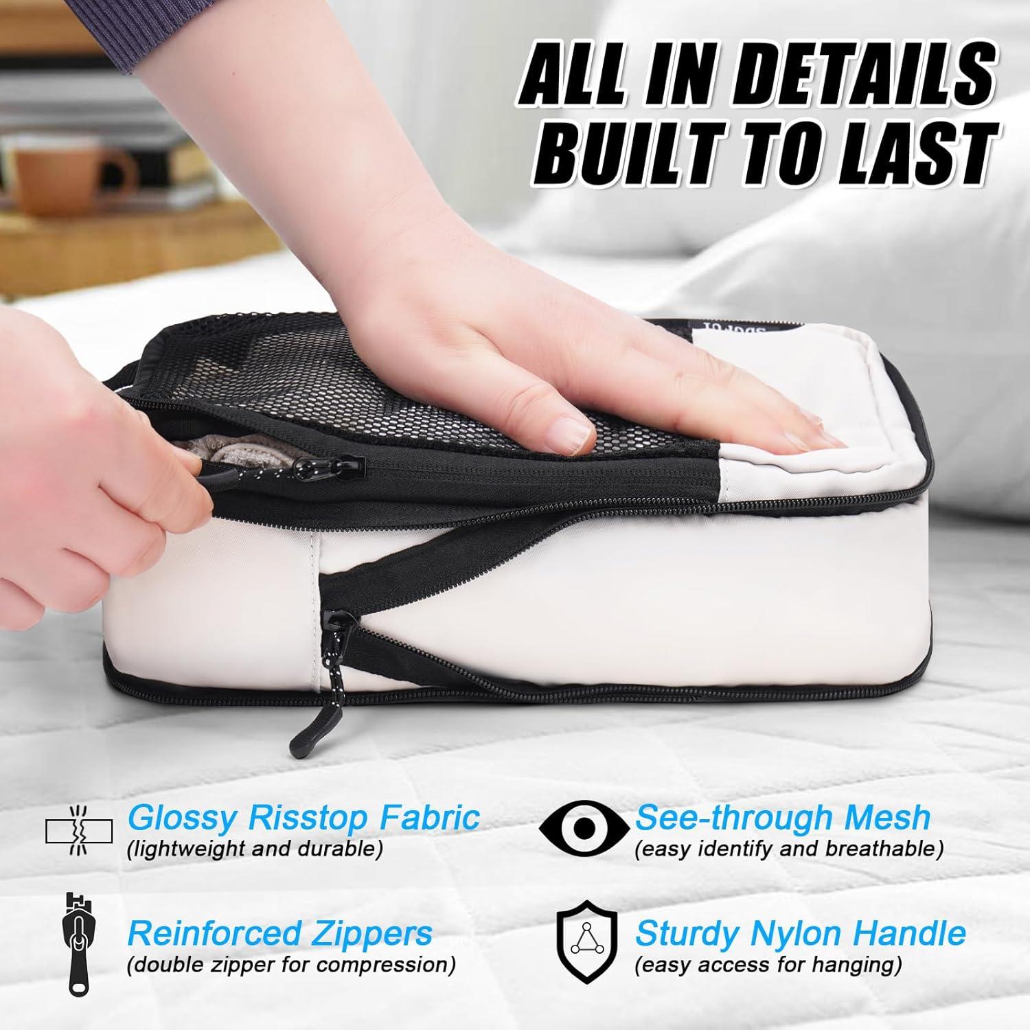 Juego de 4 Cubos de Compresión SDGFUI Beige para Viaje