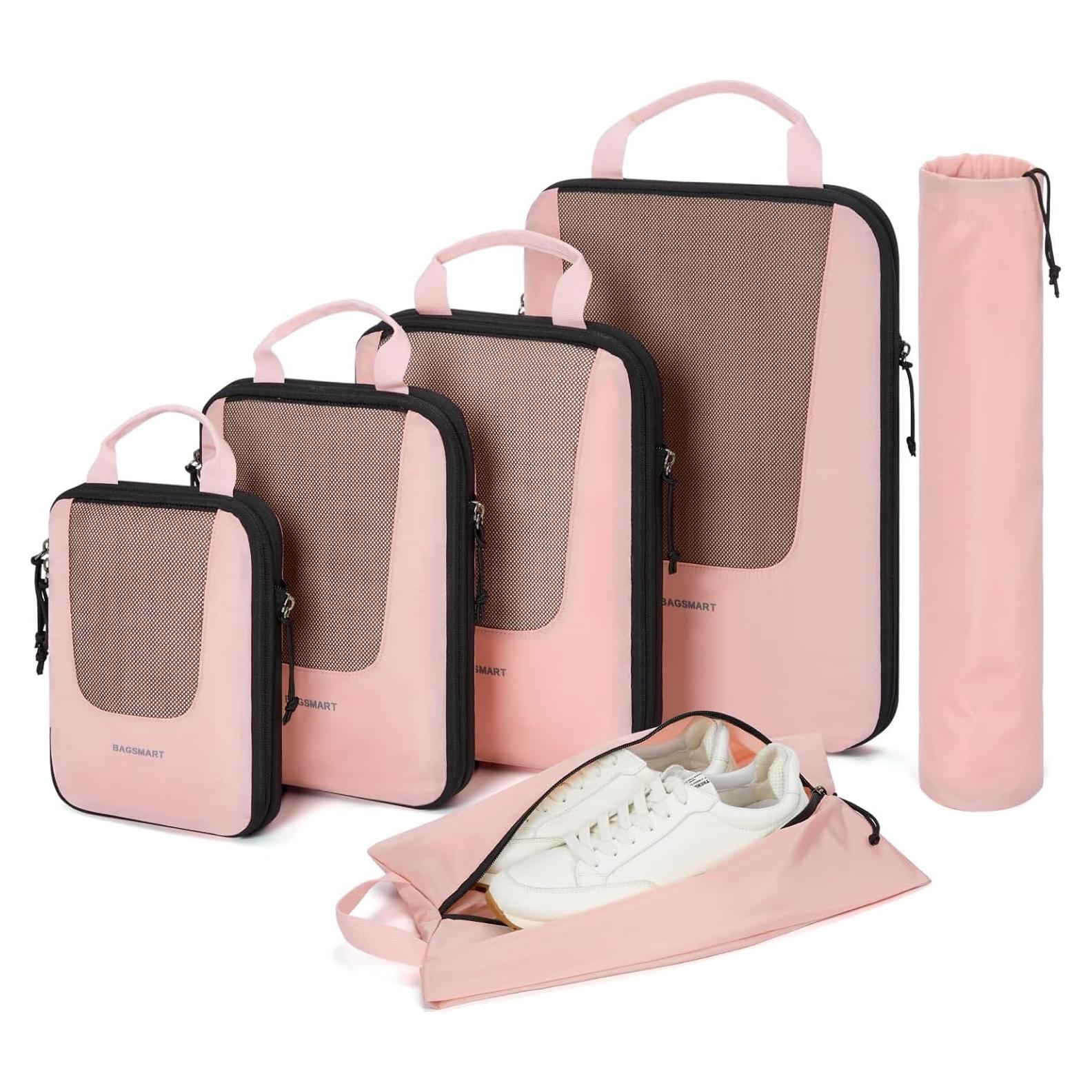 Cubos de Empaque BAGSMART 6 Set Rosa Bebé para Viajes