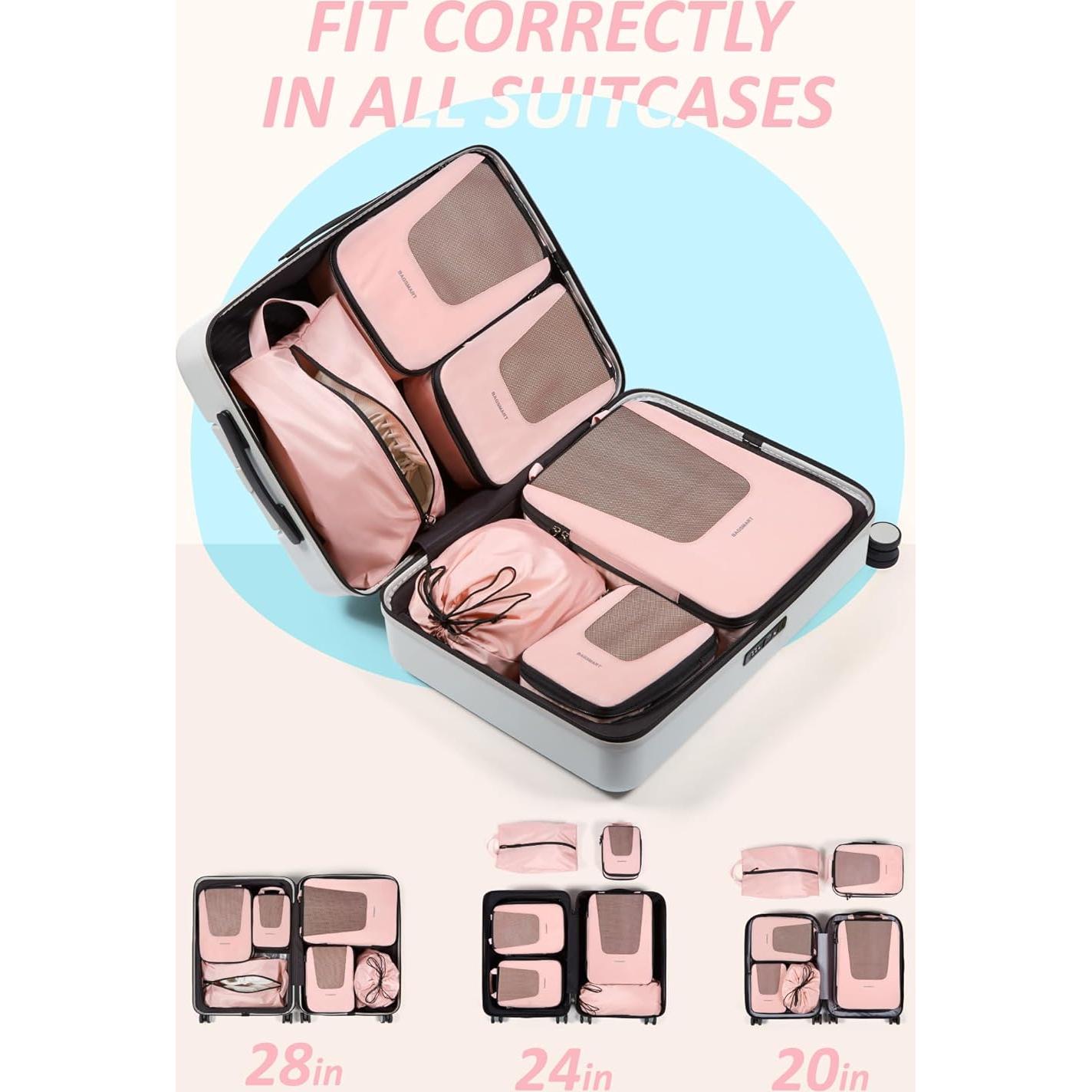 Cubos de Empaque BAGSMART 6 Set Rosa Bebé para Viajes