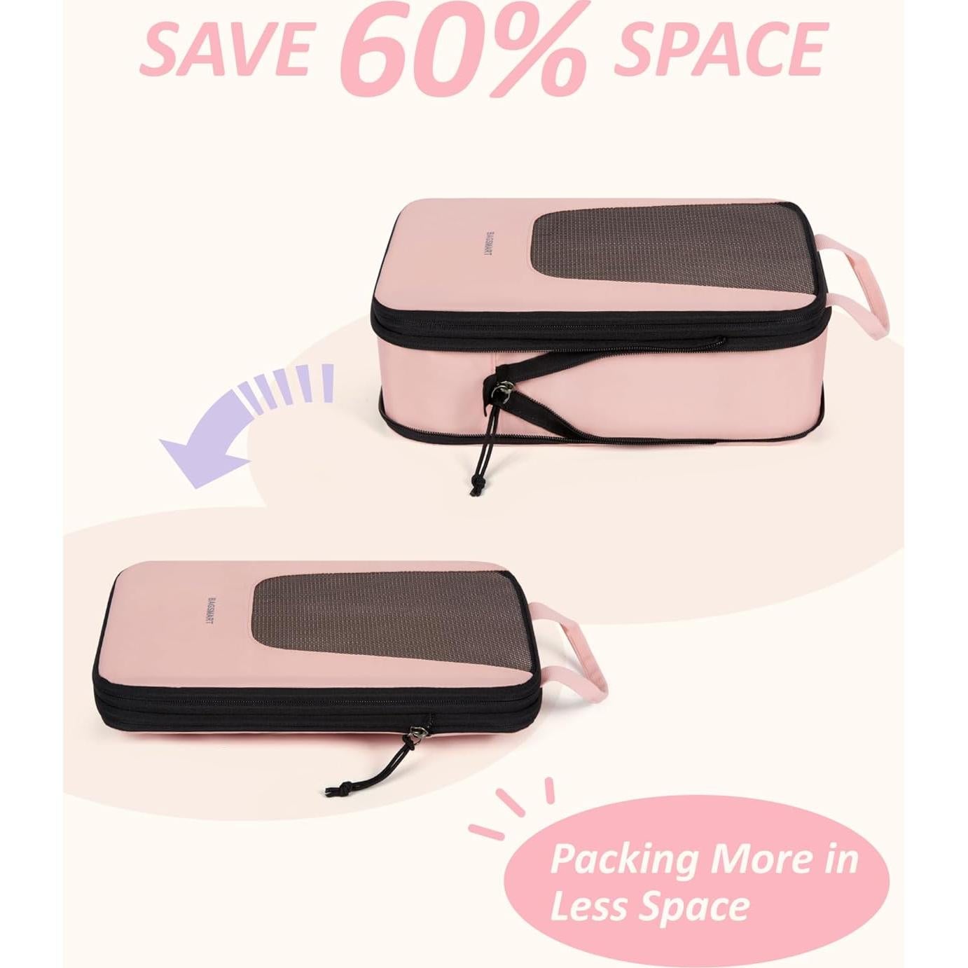 Cubos de Empaque BAGSMART 6 Set Rosa Bebé para Viajes