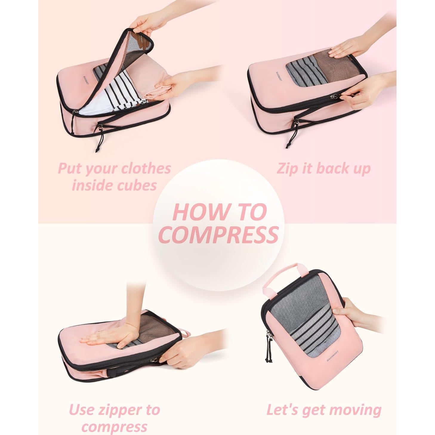 Cubos de Empaque BAGSMART 6 Set Rosa Bebé para Viajes