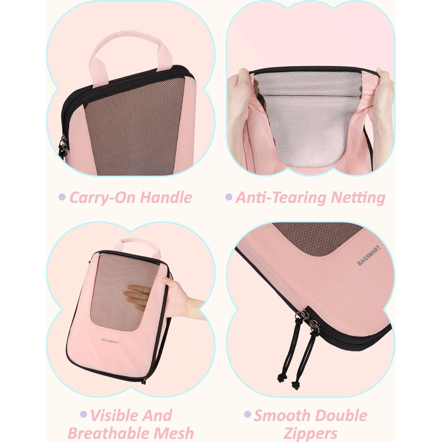 Cubos de Empaque BAGSMART 6 Set Rosa Bebé para Viajes