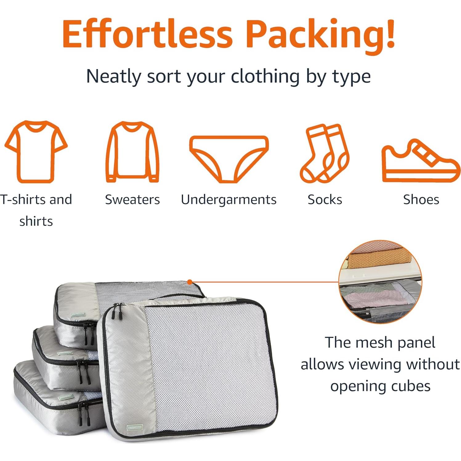 Organizadores de Equipaje Amazon Basics 4 Piezas Grande Gris