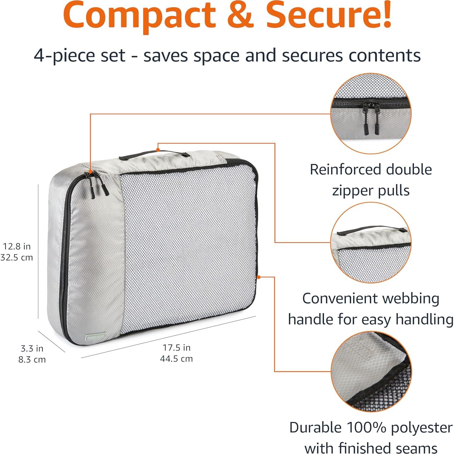 Organizadores de Equipaje Amazon Basics 4 Piezas Grande Gris