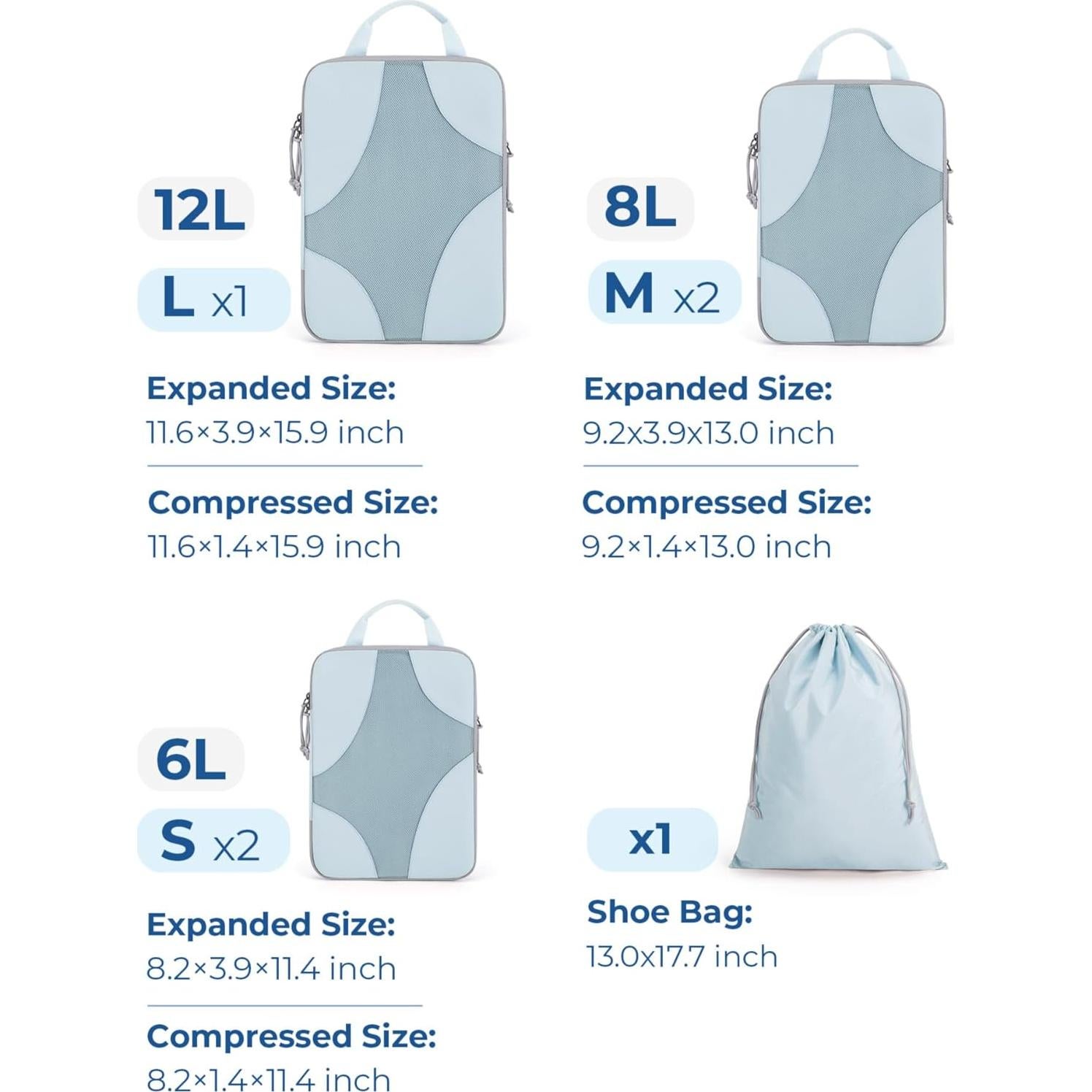 Cubos de Compresión BAGSMART 6-Pack para Viajes 1L+2M+2S