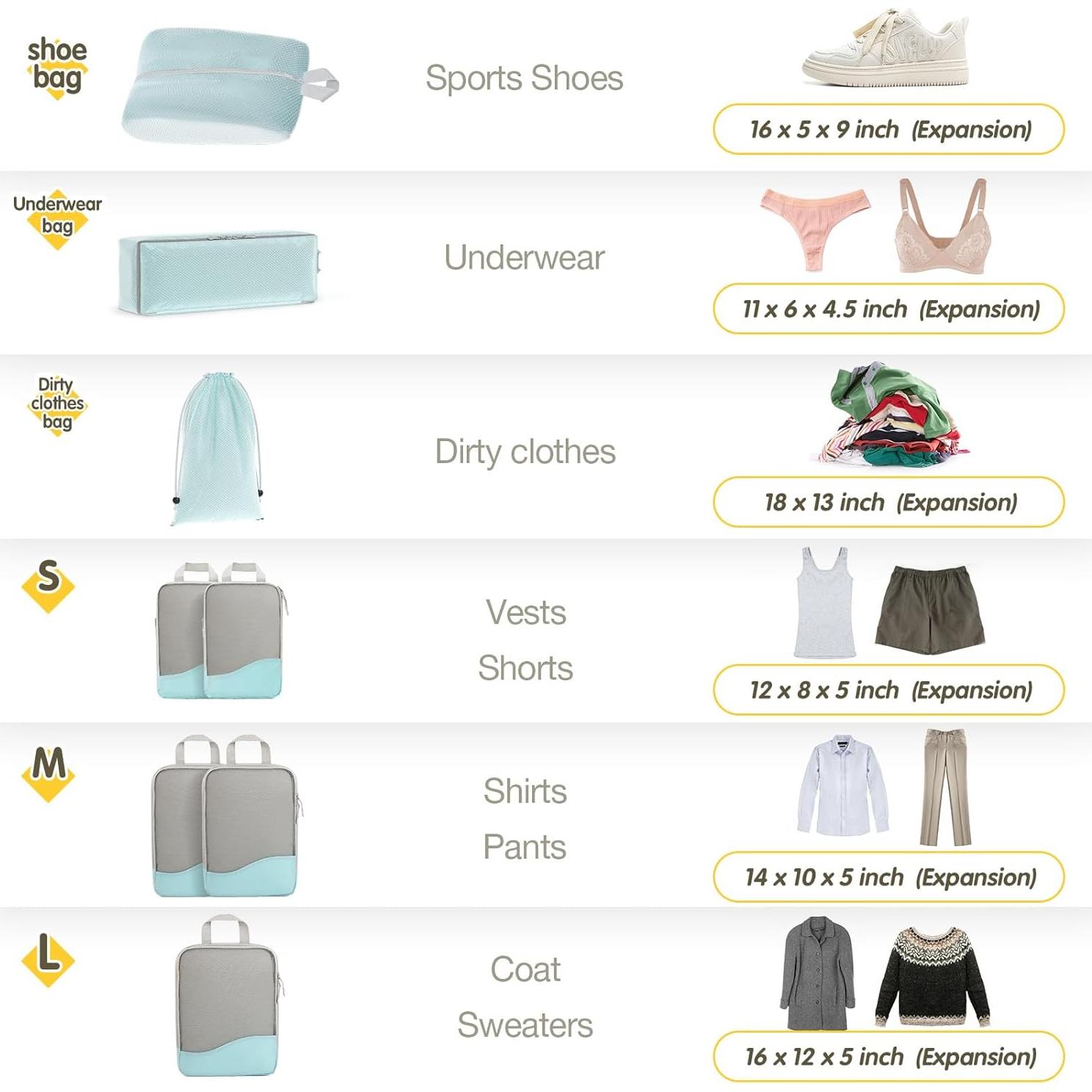 Cubos de Compresión HWAEYEM 8 Set para Empacar Viajes