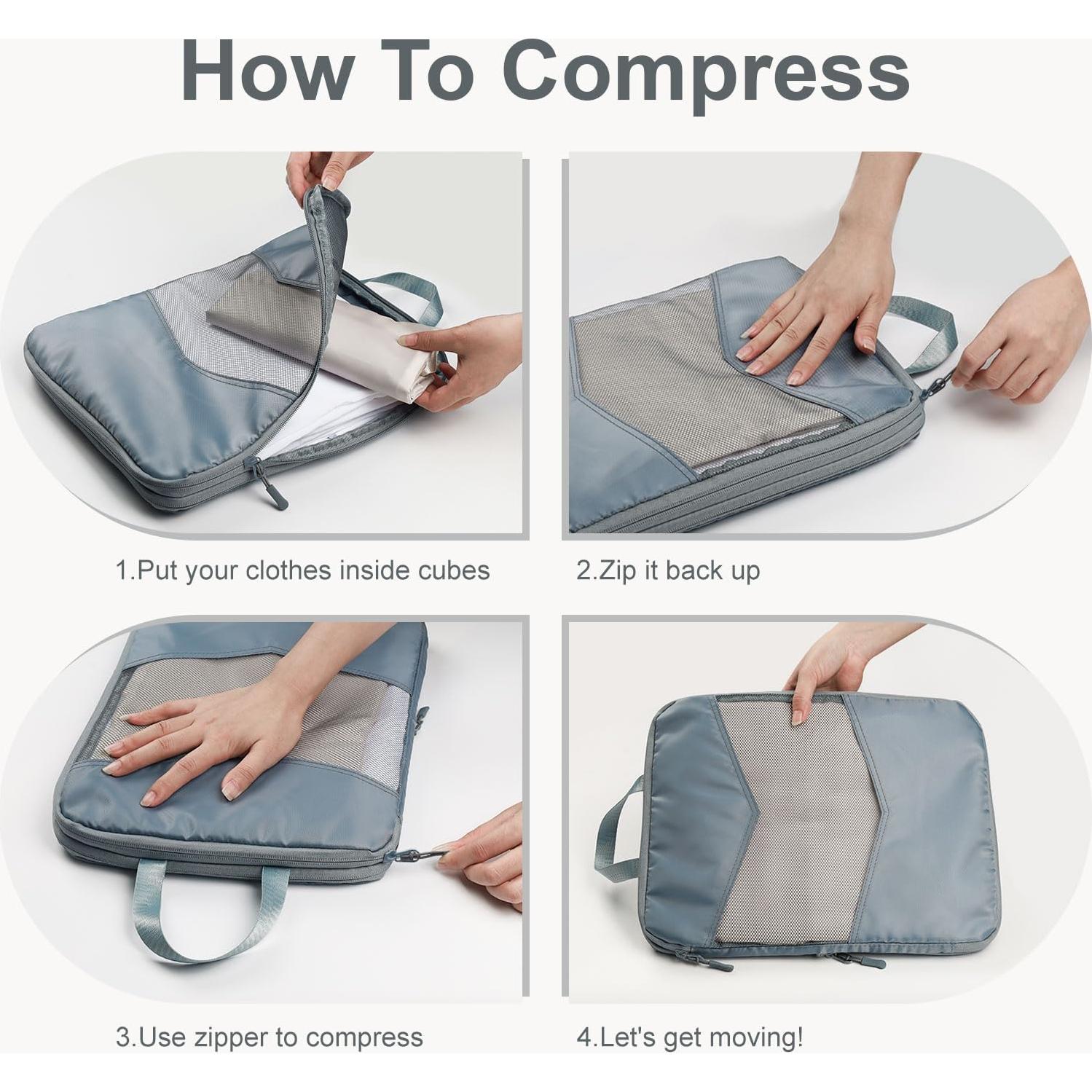 Set de 10 Cubos de Compresión Neatevday para Empacar Gris